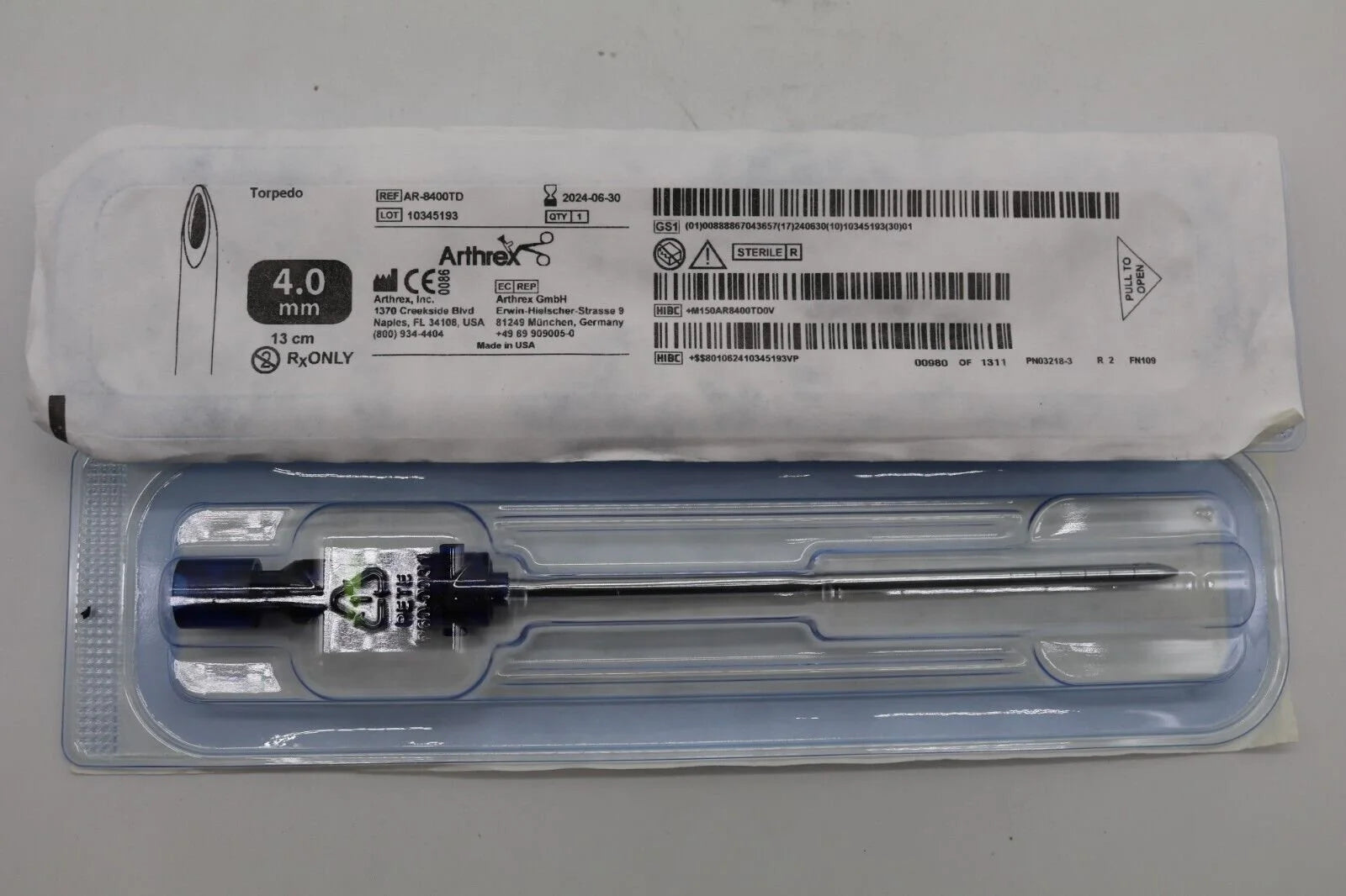 Arthrex | AR-8400TD | COOLCUT TORPEDO, 4.0MM X 13CM (LIME)