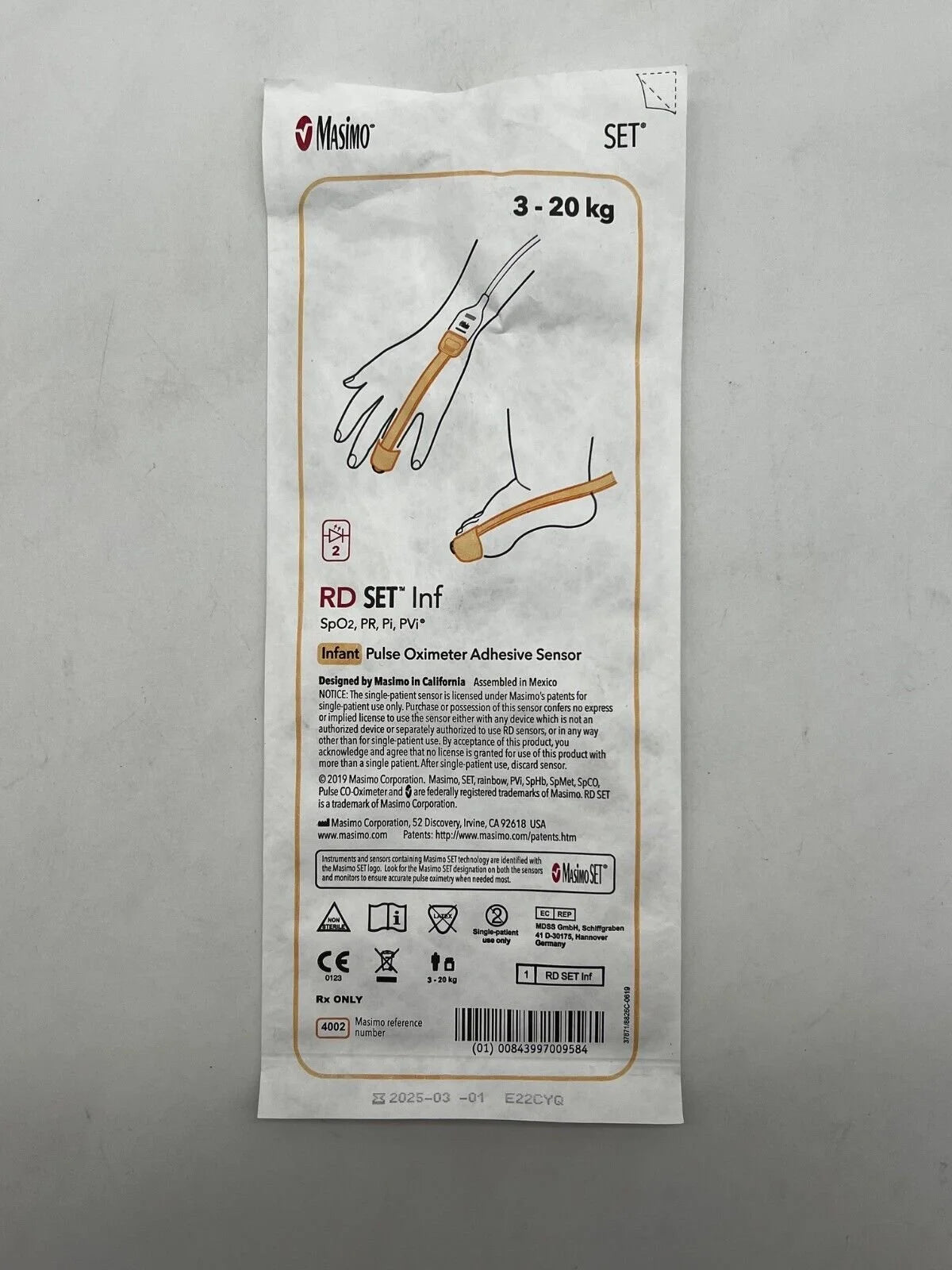 Masimo | 4002 | RD Set Infant SpO2 Pulse Oximeter Adhesive Sensor 3 - 20 kg