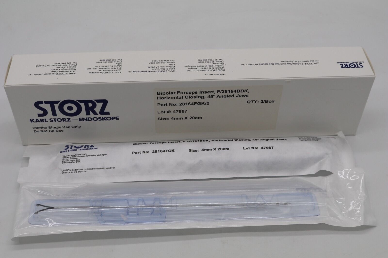 Karl Storz Endoskope | 28164FGK | Bipolar Forceps Insert Horizontal Closing 45° Angled Jaws