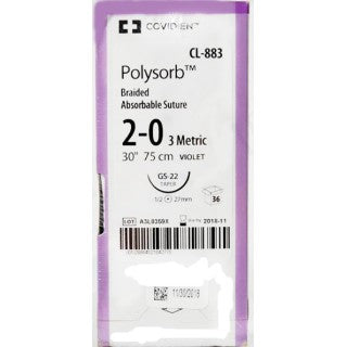 COVIDIEN | CL-883 | Polysorb Braided Absorbable Suture, 0, 36", with Needle