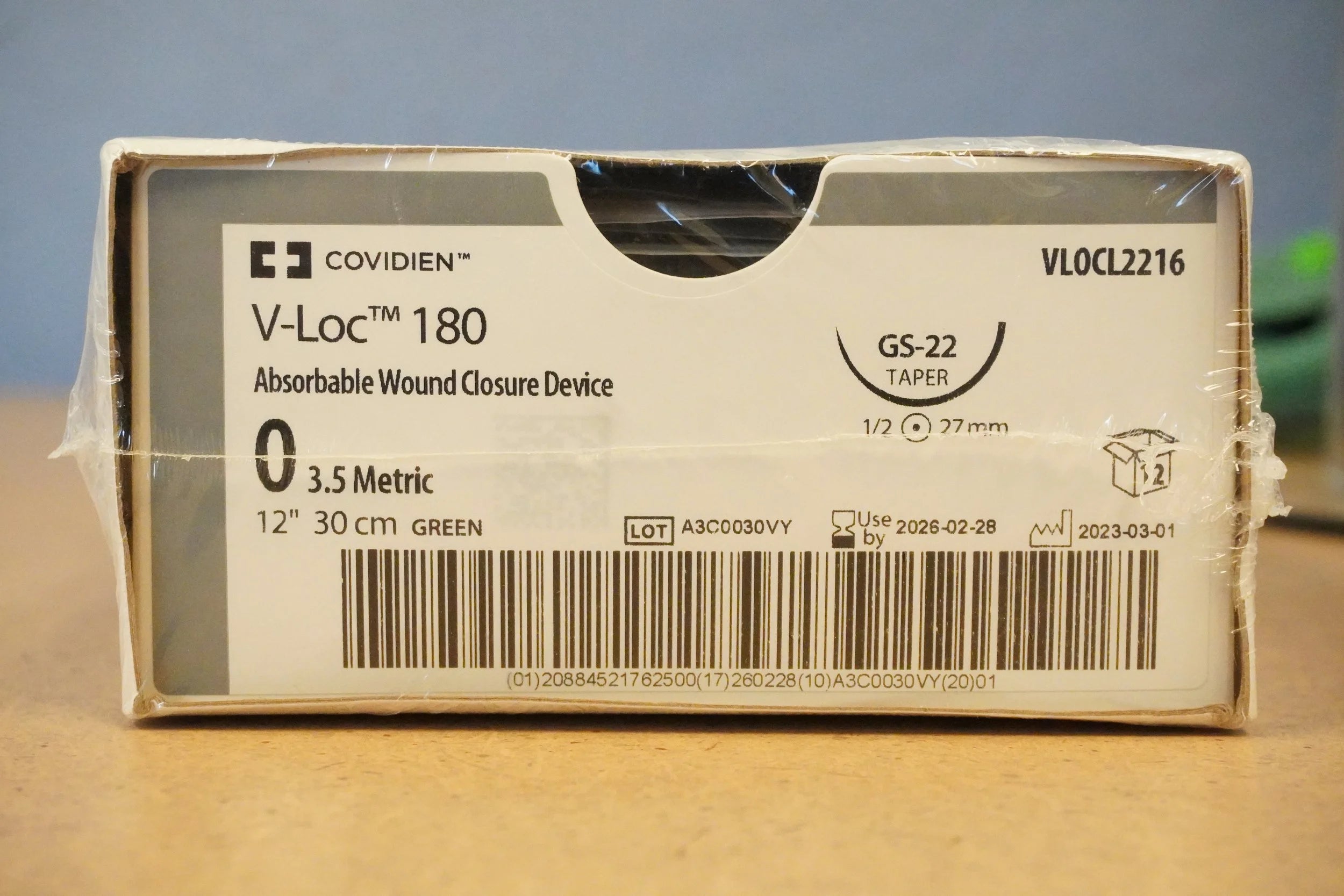 Covidien | VLOCL2216 | V-loc 180 Absorbable Wound Closure Device 0 3.5 Metric 12" 30cm GREEN