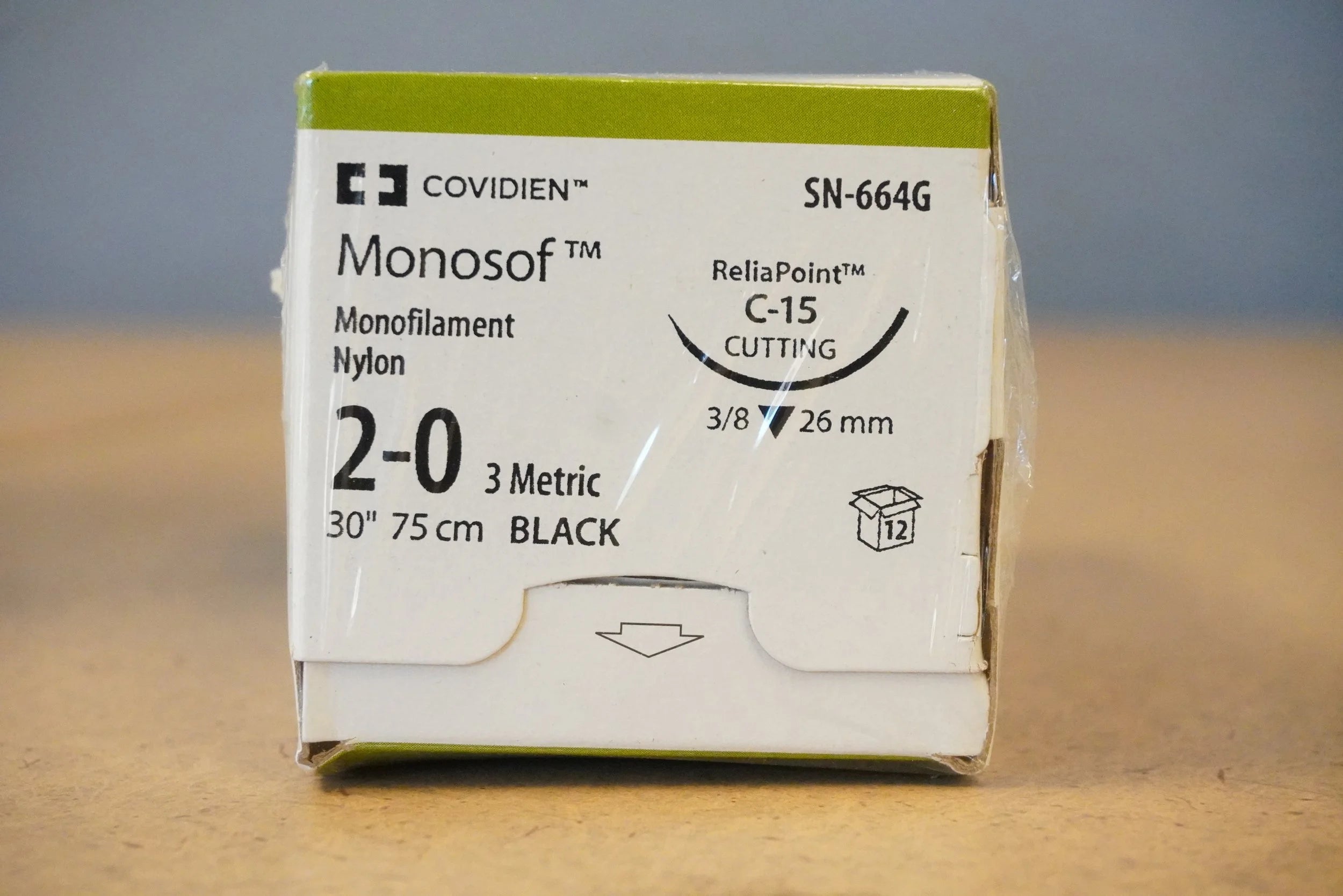 Covidien | SN-664G | Monosof Monofilament Nylon 2-0 3 Metric 30" 75cm BLACK