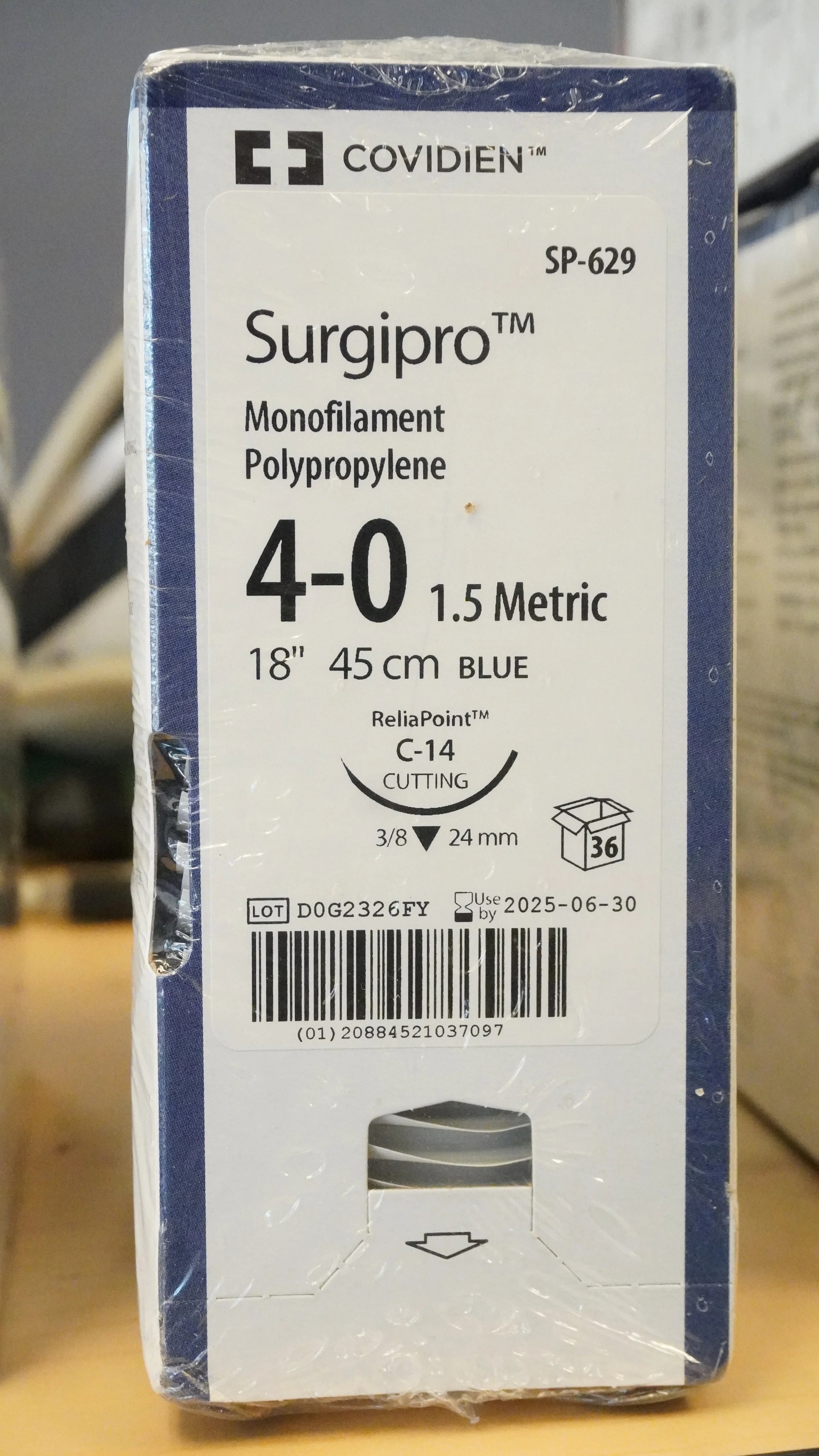 Covidien | SP-629 | Surgipro Monofilament Polypropylene 4-0 1.5 Metric 18" 45cm BLUE