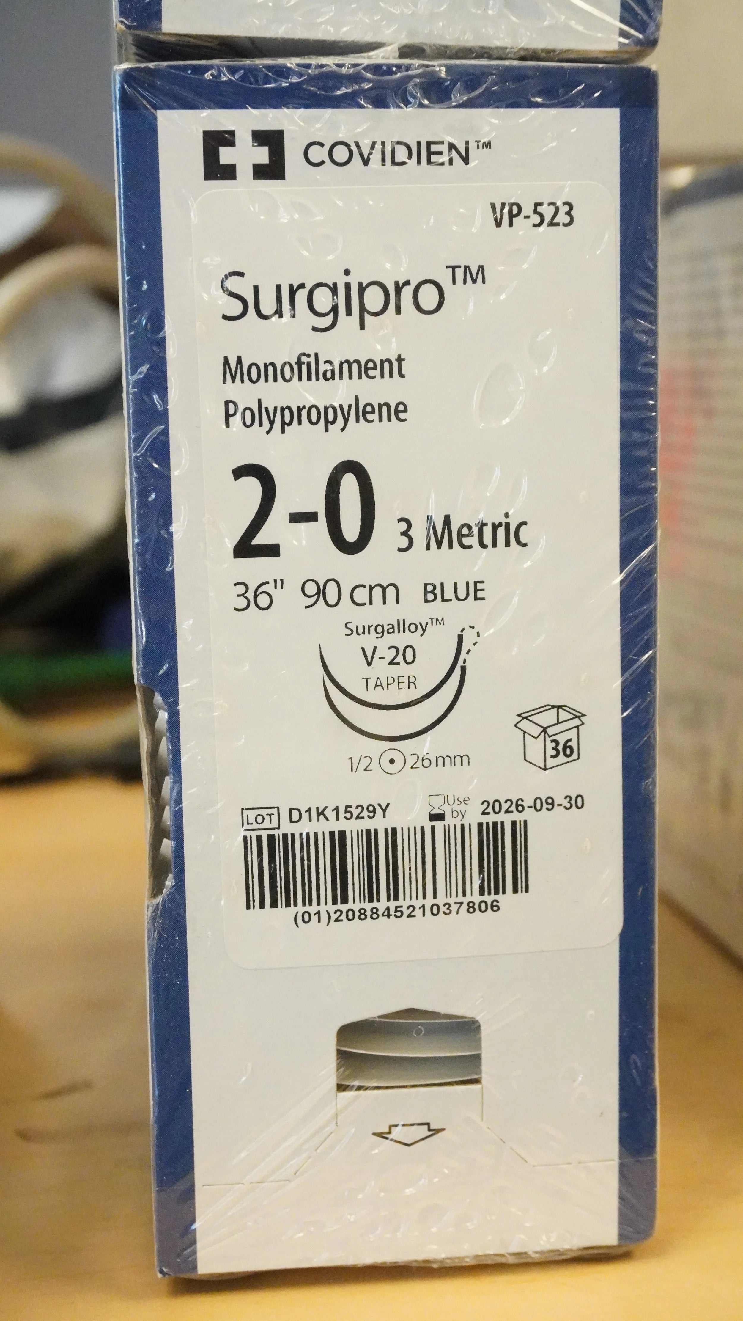 Covidien | VP-523 | Surgipro Monofilament Polypropylene 2-0 3 Metric 36" 90cm BLUE