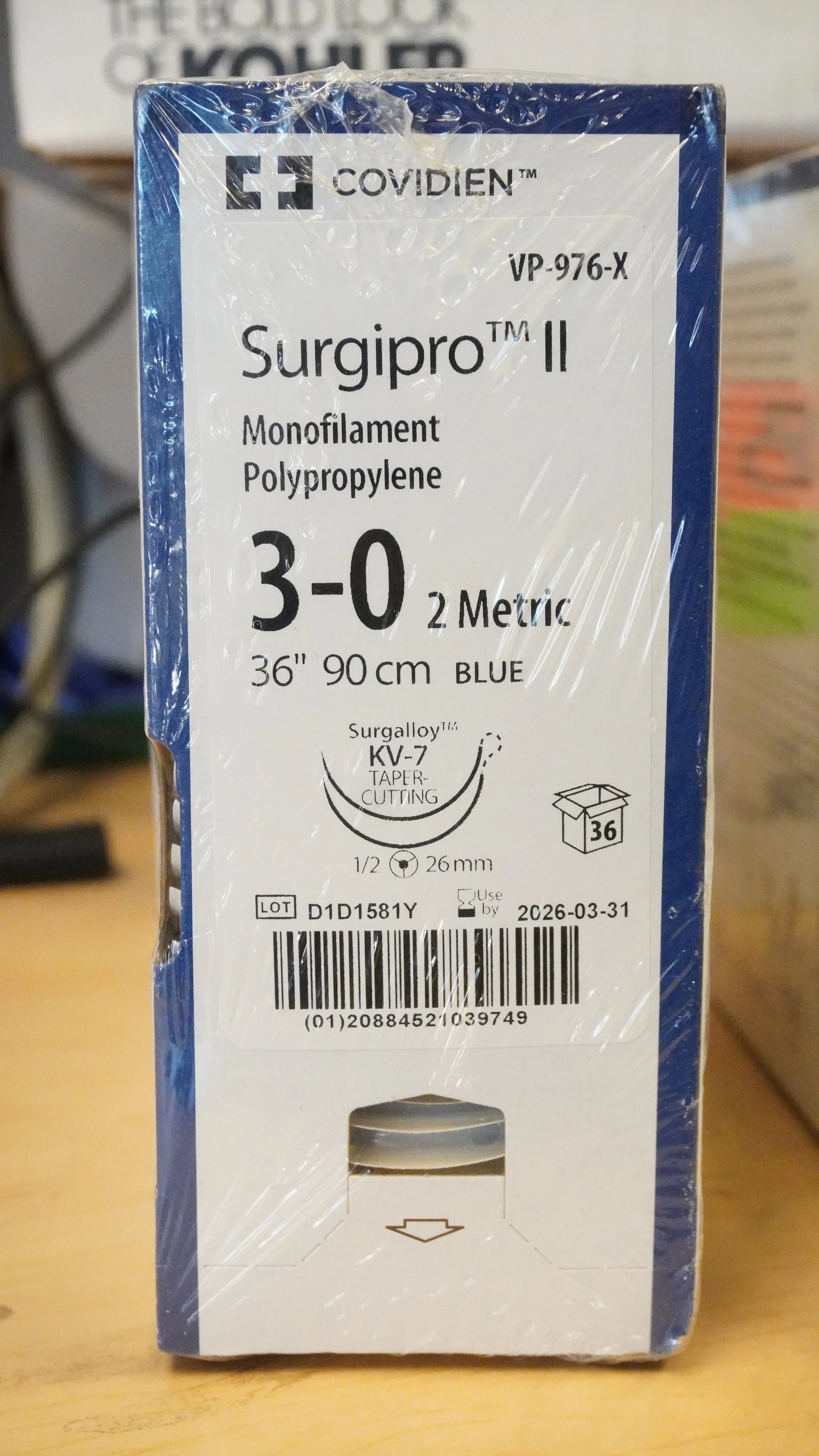 Covidien | VP-976-X | Surgipro Monofilament Polypropylene 3-0 2 Metric 36" 90cm BLUE