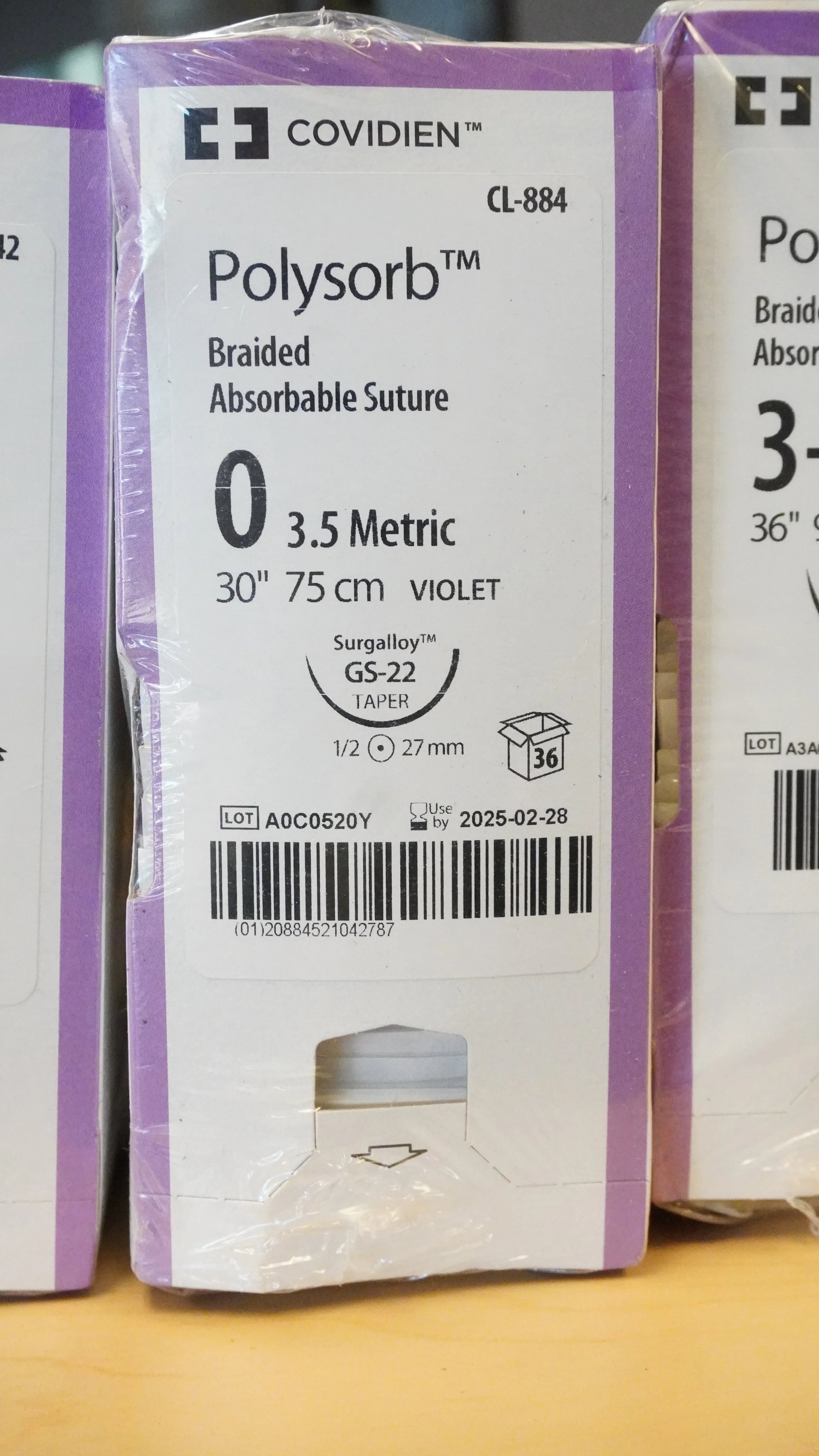 Covidien | CL-884 | Polysorb Braided Absorbable Suture 0 3.5 Metric 30" 75cm VIOLET