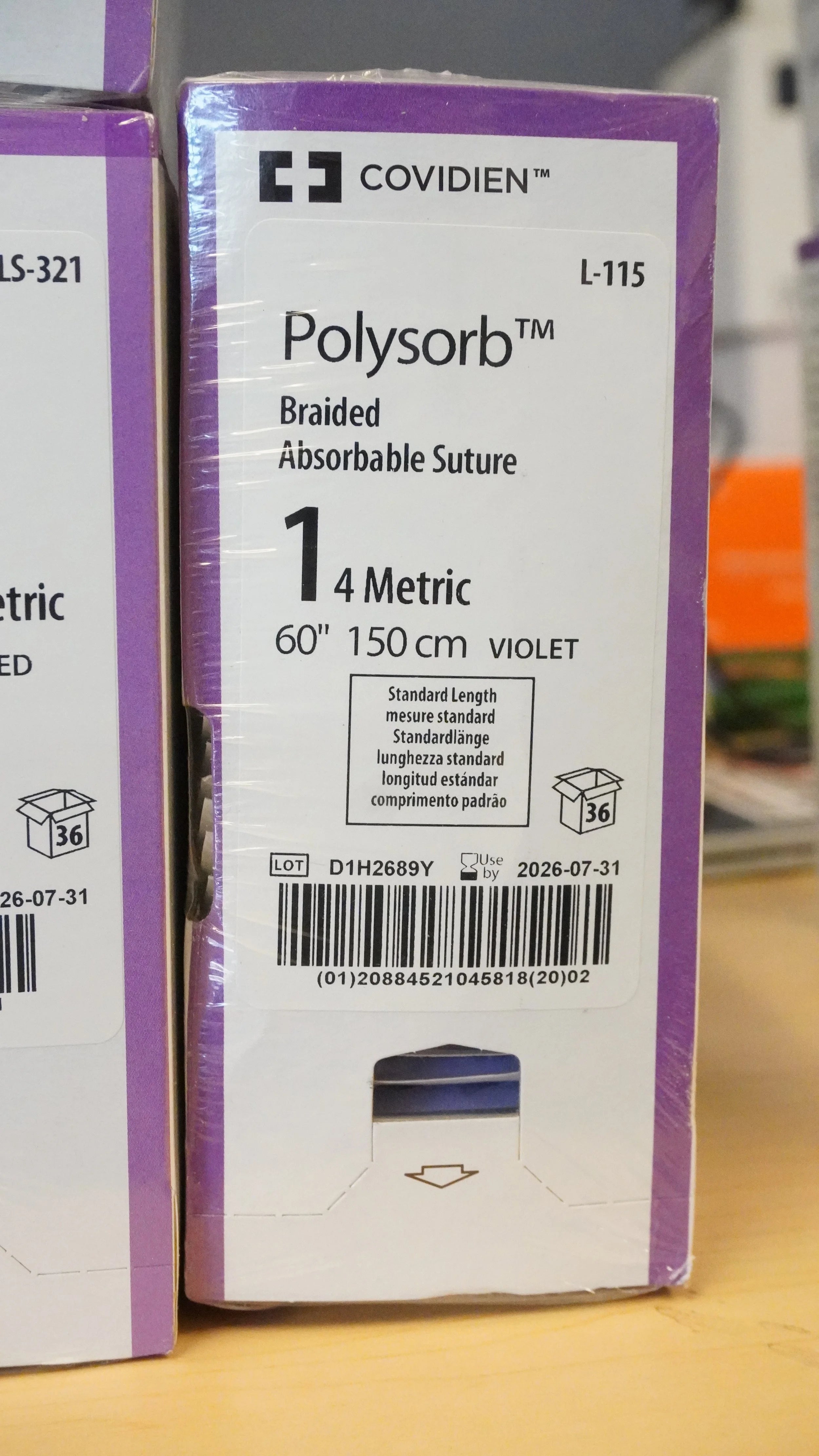 Covidien | L-115 | Polysorb Braided Absorbable Suture 1 4 Metric 60" 150cm VIOLET