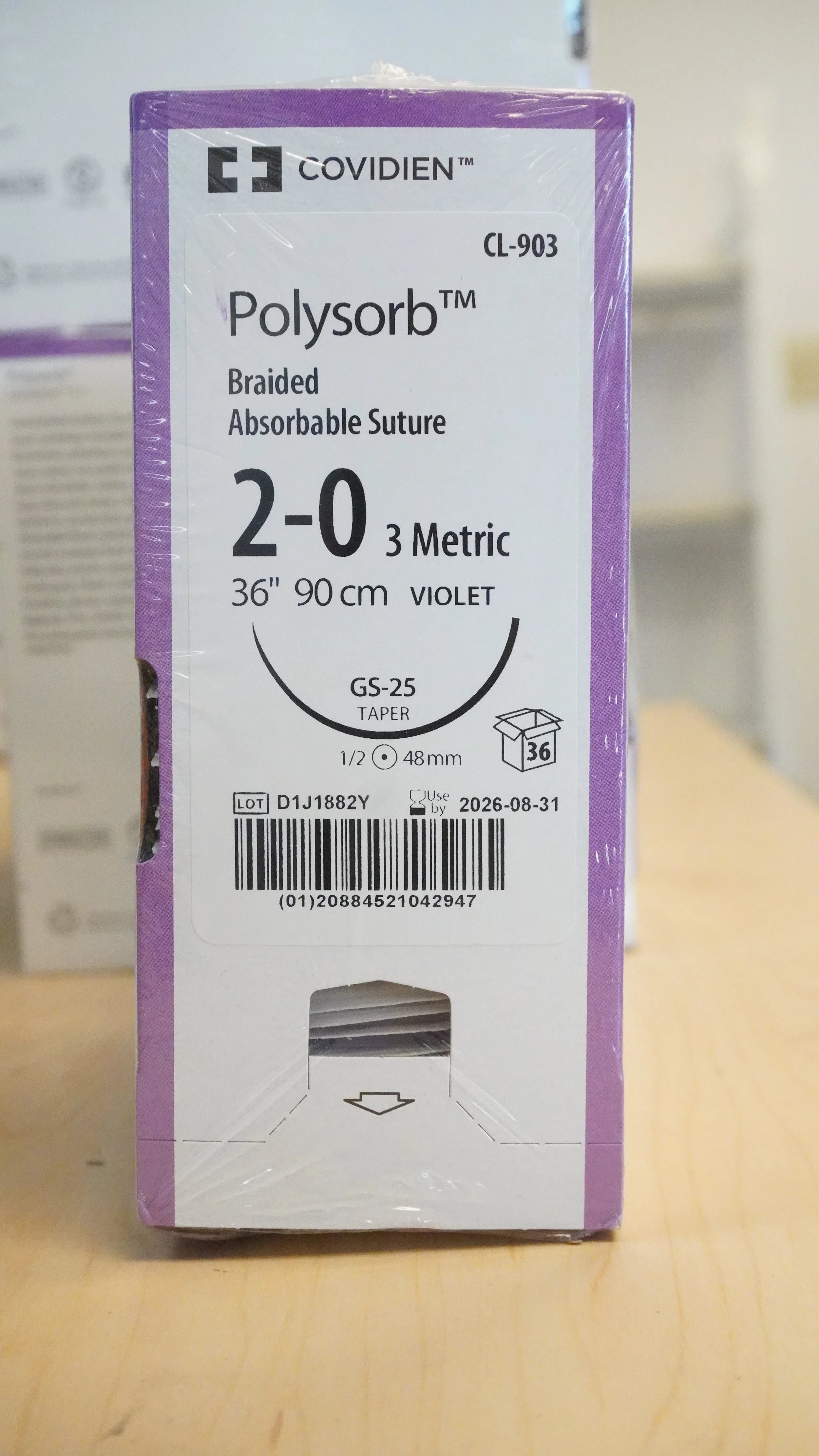 Covidien | CL-903 | Polysorb Braided Absorbable Suture 2-0 3 Metric 36" 90cm VIOLET
