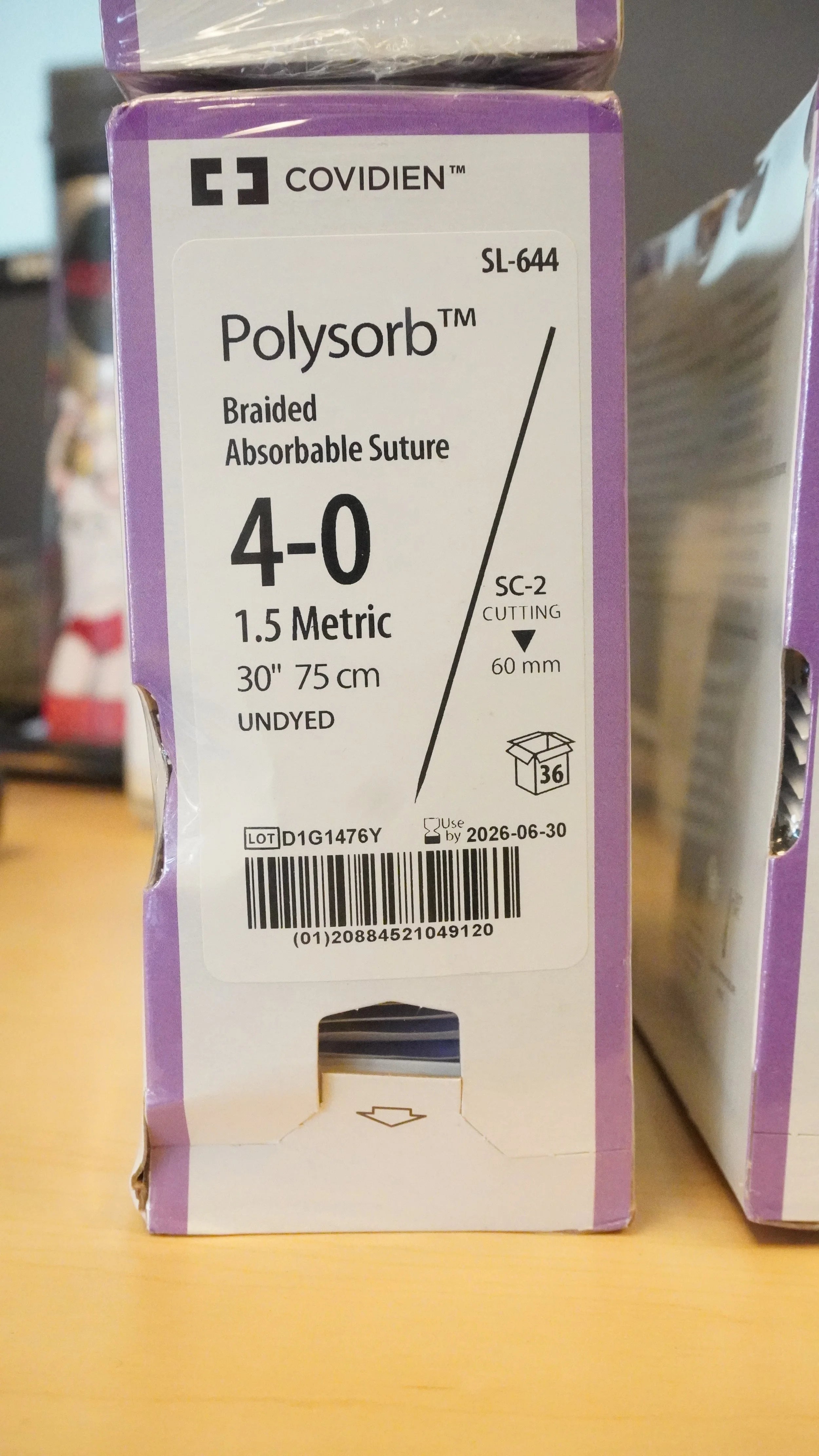 Covidien | SL-644 | Polysorb Braided Absorbable Suture 4-0 1.5 Metric 30" 57cm UNDYED