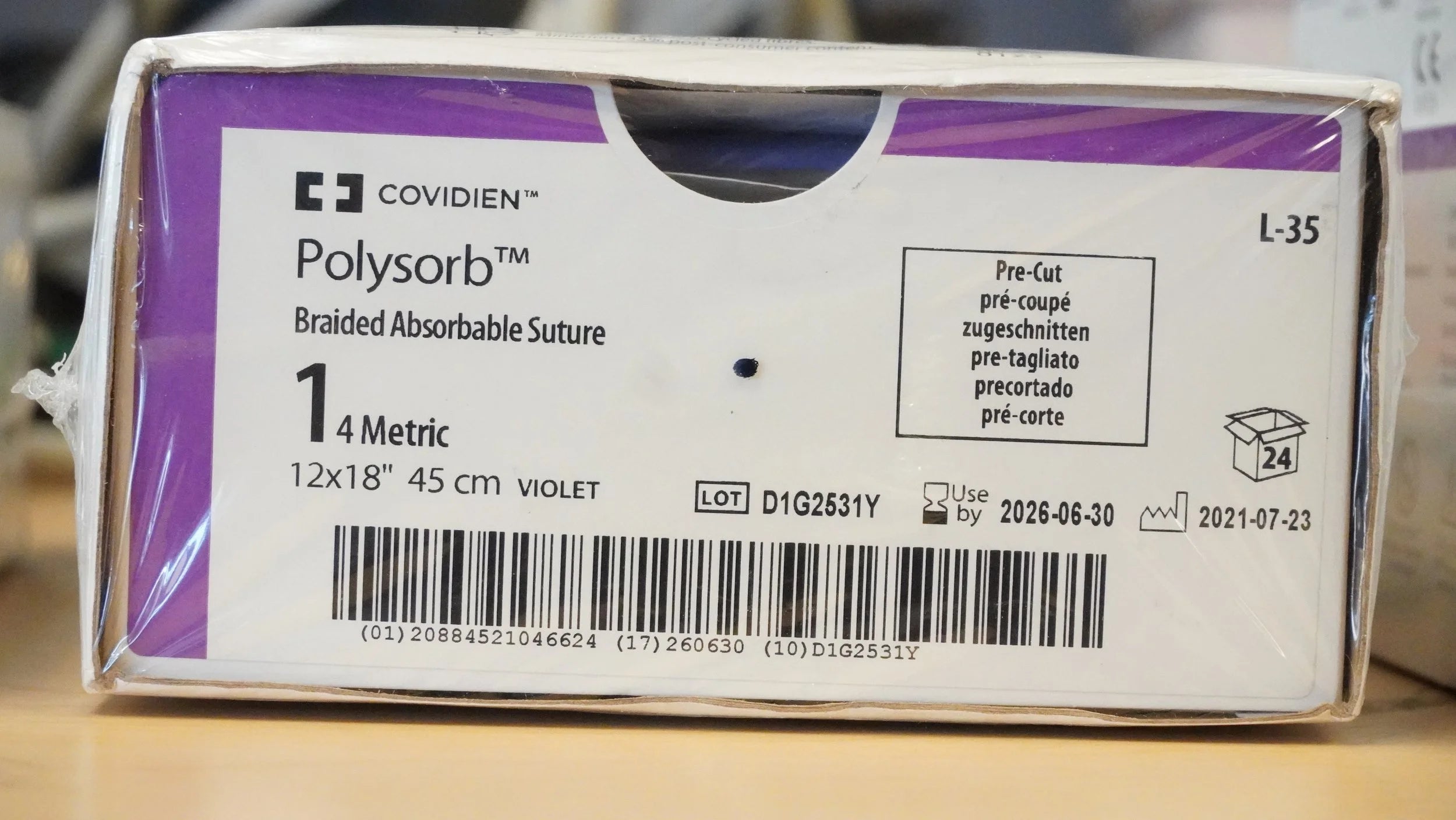 Covidien | L-35 | Polysorb Braided Absorbable Suture 1 4 Metric 12x18" 45cm VIOLET
