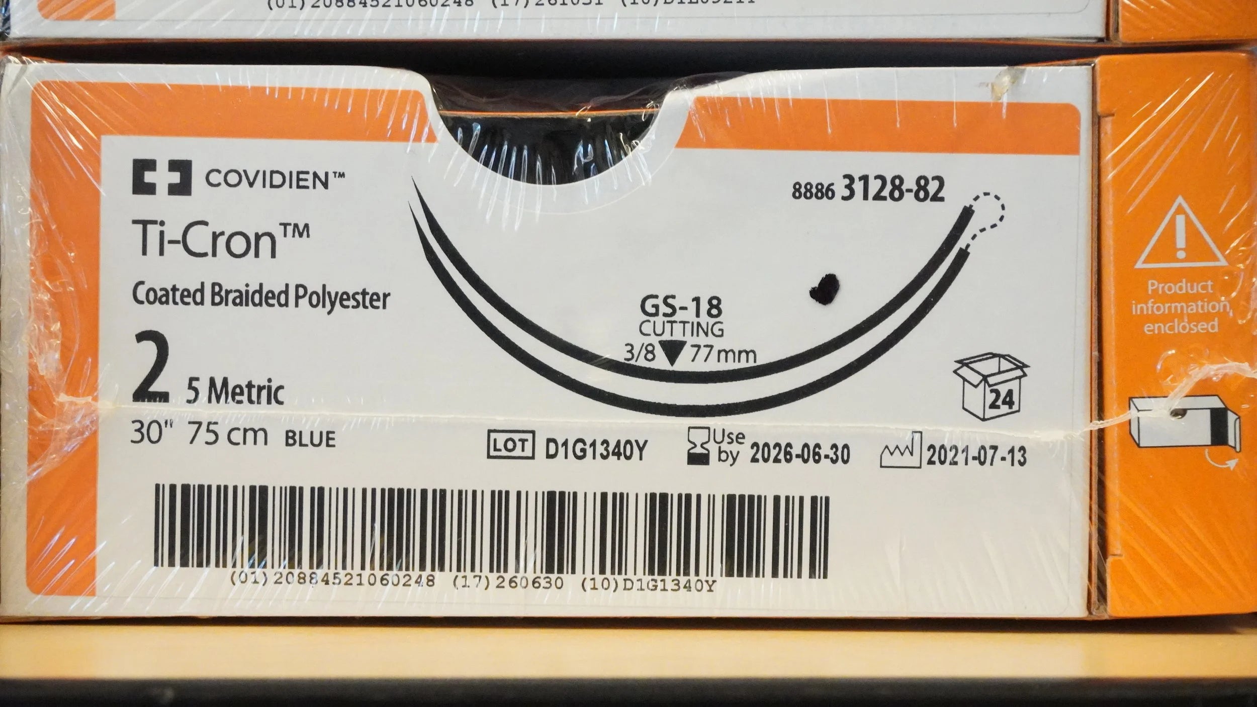 Covidien | 3128-82 | Ti-Cron Coated Braided Polyester 2 5 Metric 30" 75cm BLUE PACK