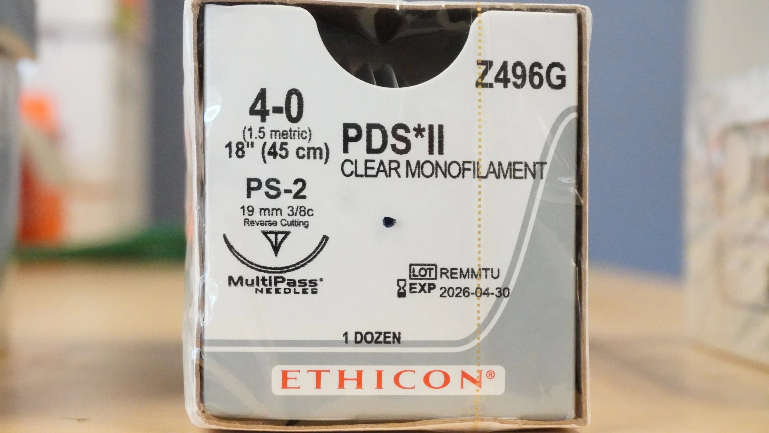 Ethicon | Z496G | PDS II Polydioxanone Suture CLEAR Monofilament 4-0 18"