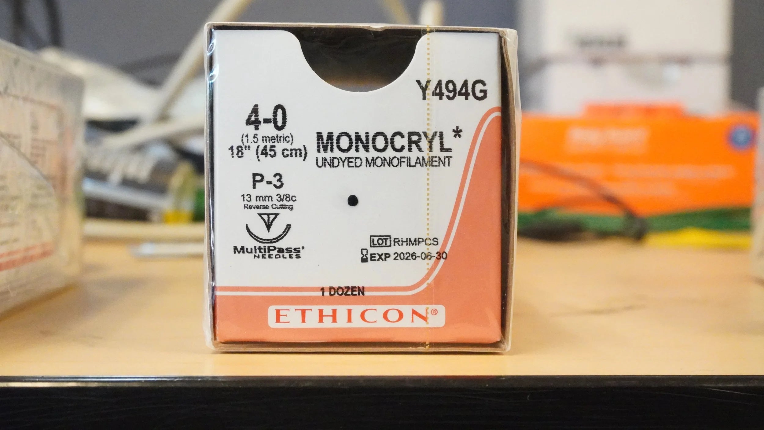Ethicon | Y494G | Monocryl UNDYED Monofilament 4-0 18"