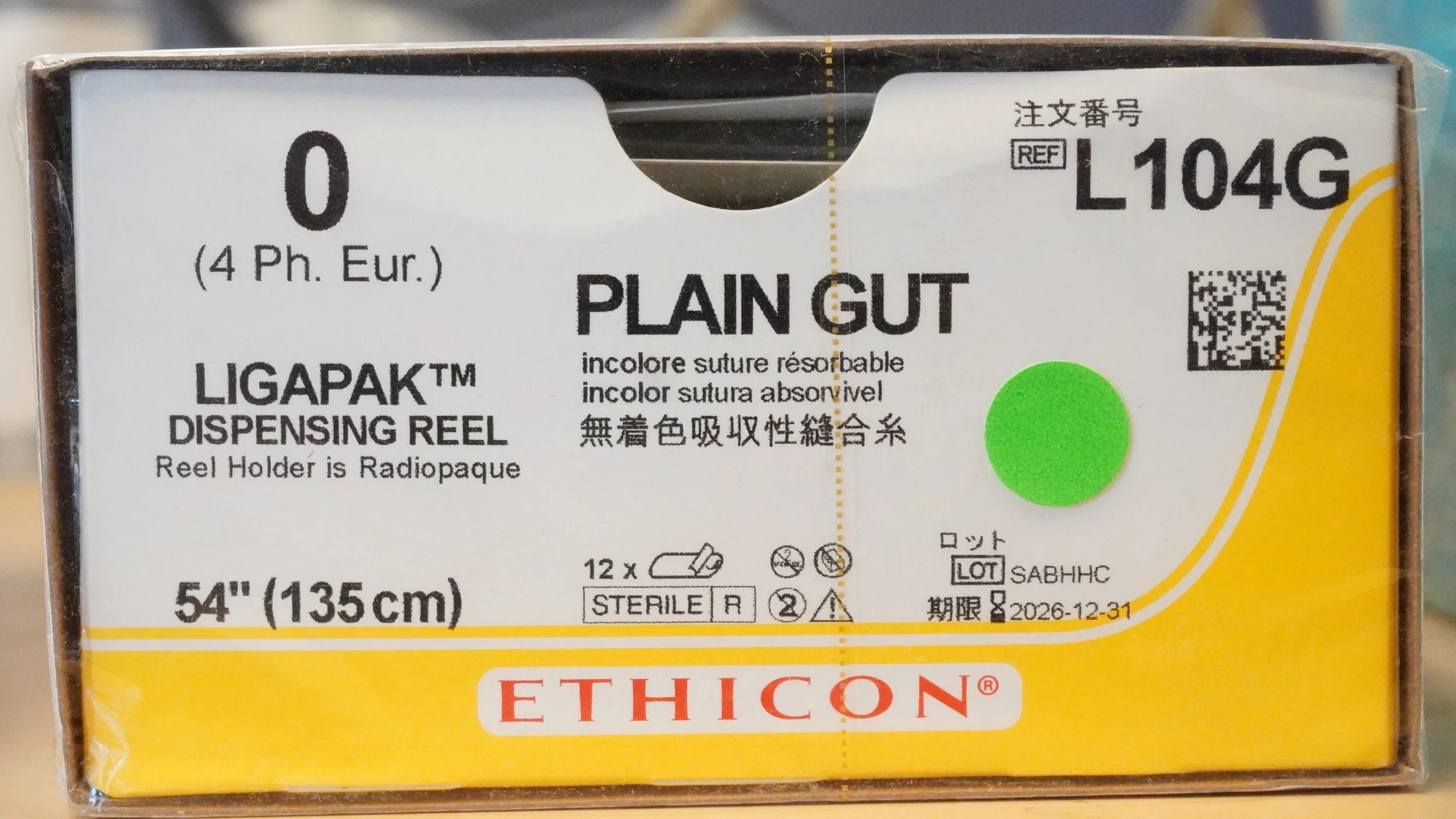 Ethicon | L104G | Surgical Gut Suture - Plain, LIGAPAK Dispensing Reel, Absorbable lain Monofilament 54" = 135cm, Size: 0