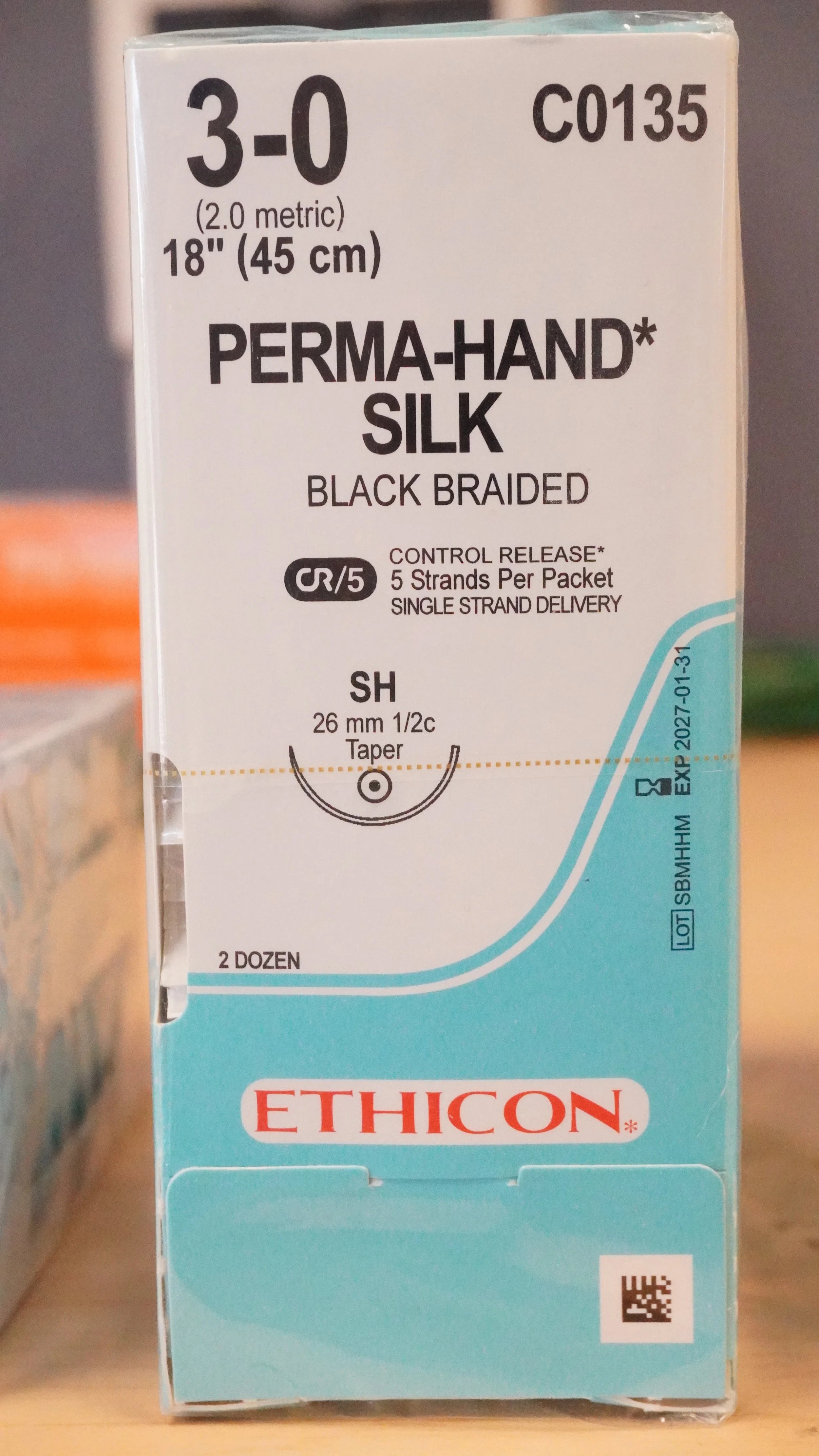 Ethicon | C0135 | PERMA-HAND SILK 3-0 18"