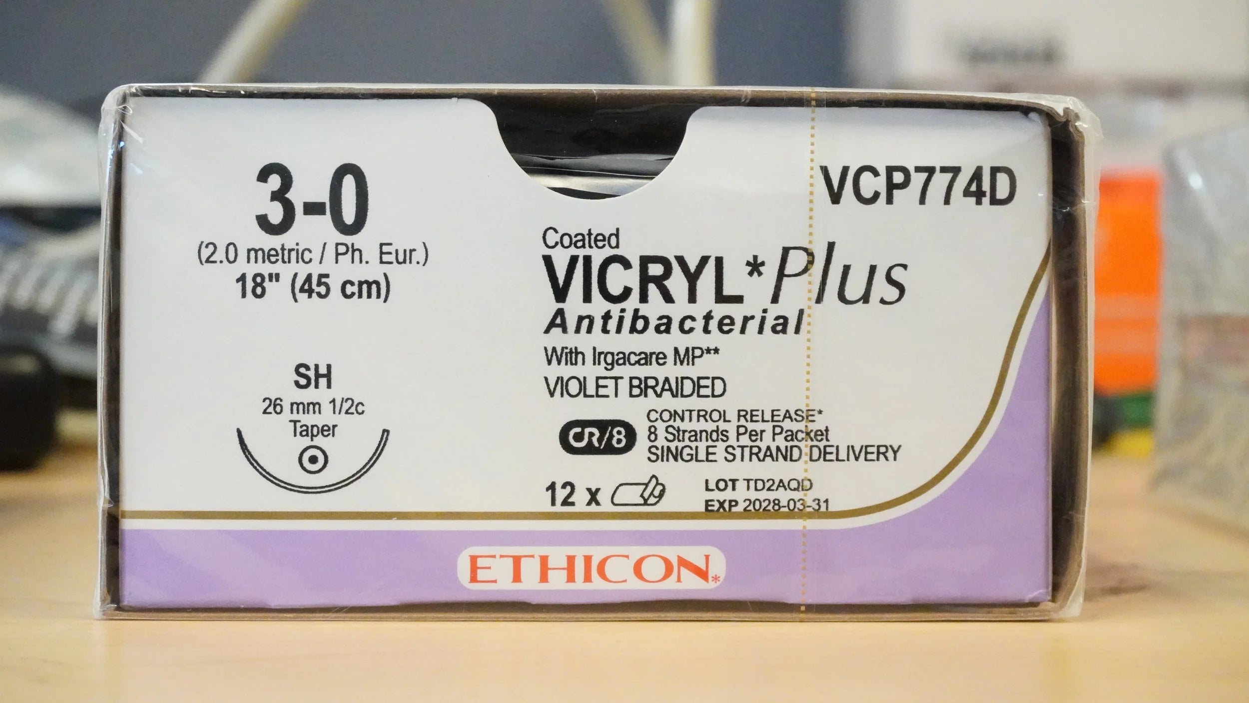 Ethicon | VCP774D | Coated VICYL Plus Antibacterial Suture Polyglactin 910 3-0 18"