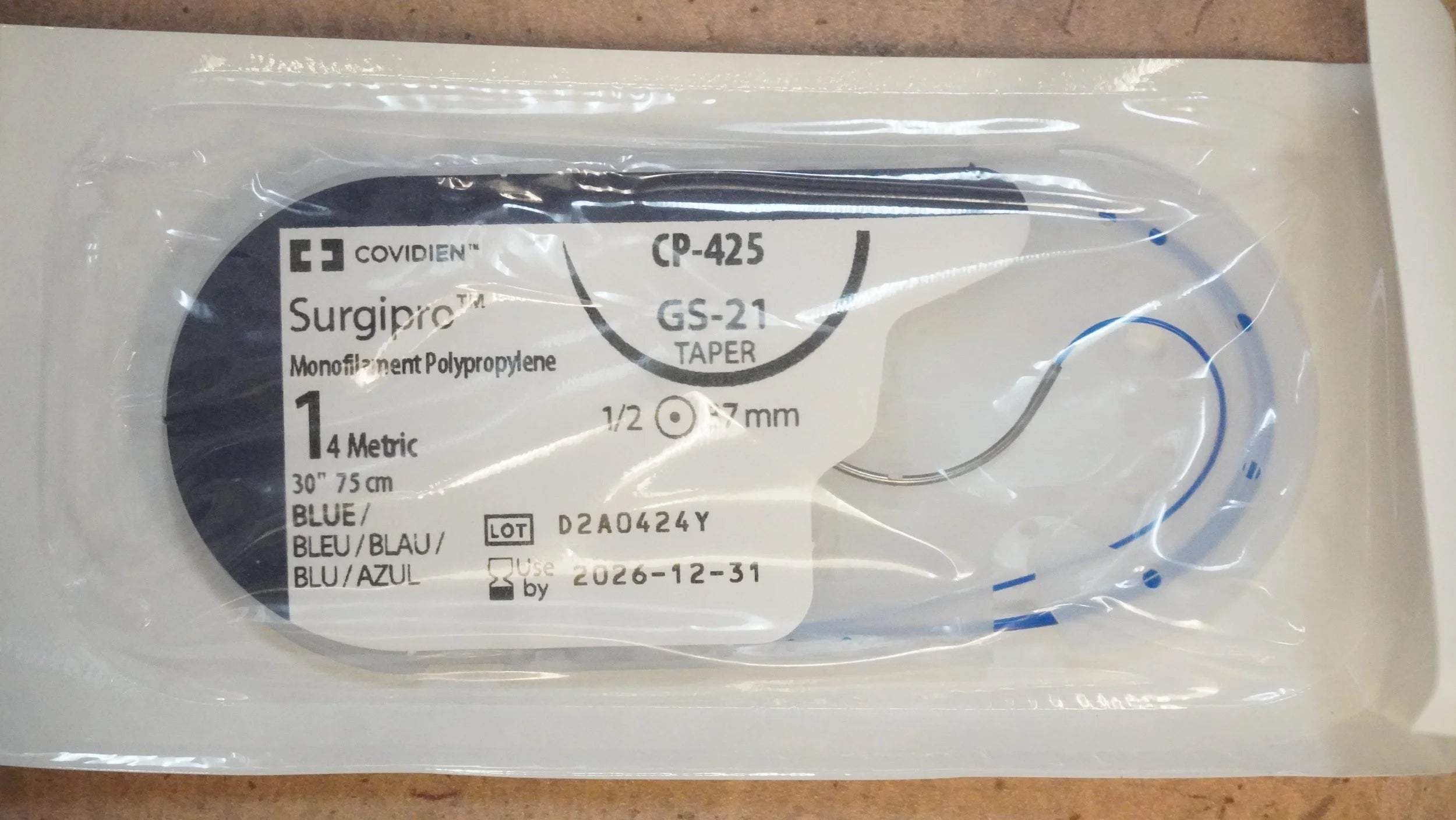 Covidien | CP-425 | Surgipro II Monofilament Polypropylene 1 4 Metric 30" 75cm BLUE