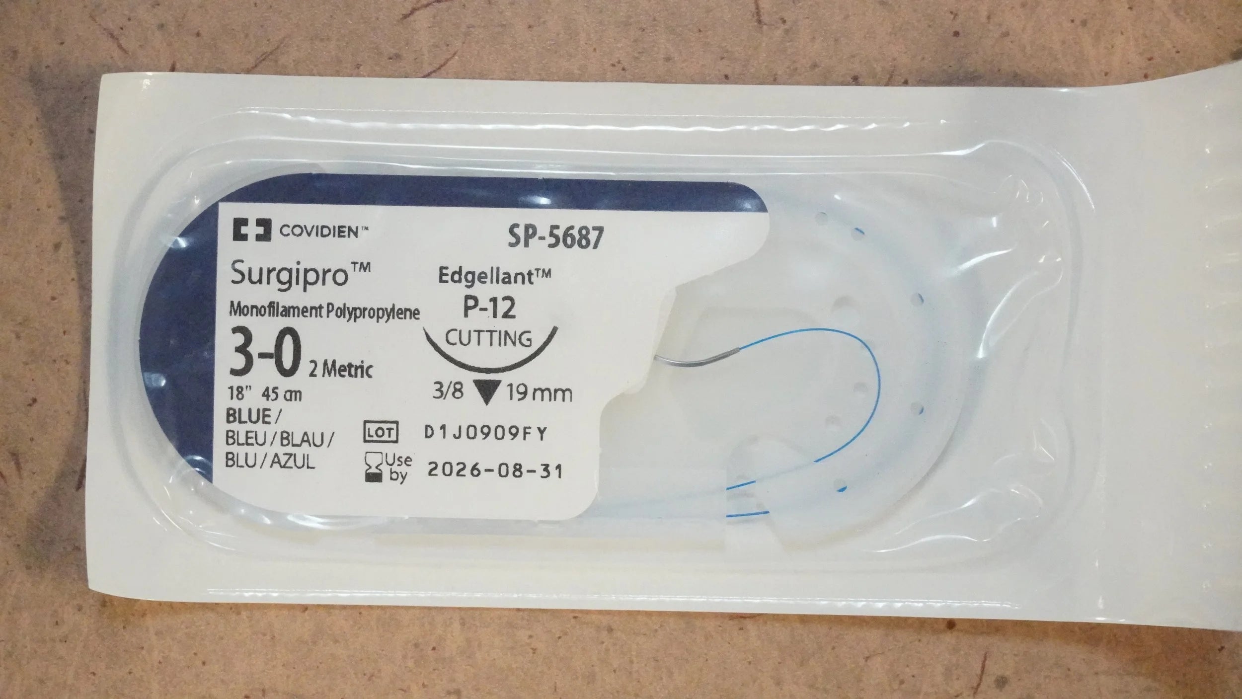 Covidien | SP-5687 | Surgipro Monofilament Polypropylene 3-0 2 Metric 18" 45cm BLUE