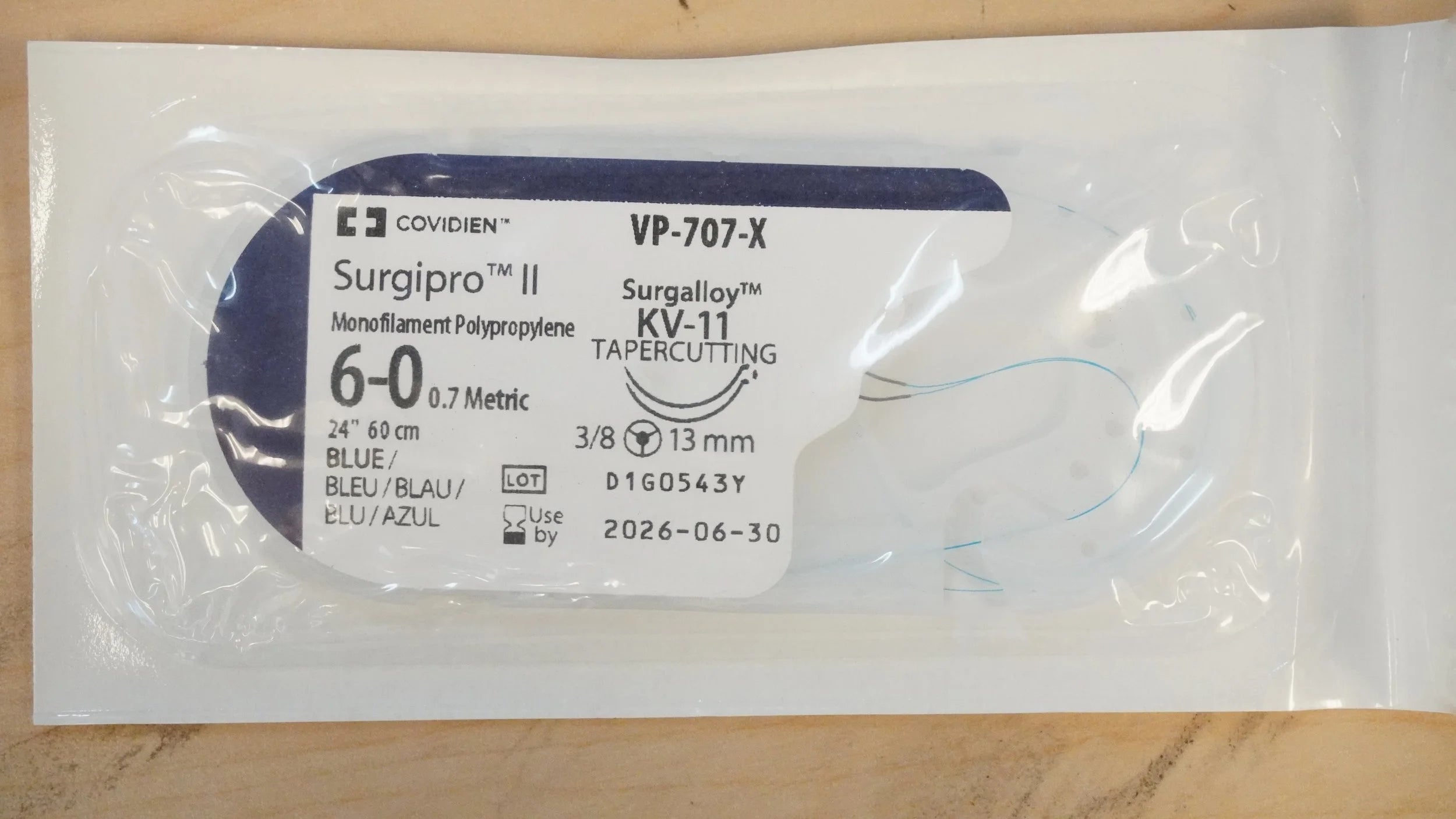 Covidien | VP-707-X | Surgipro Monofilament Polypropylene 6-0 0.7 Metric 24" 60cm BLUE