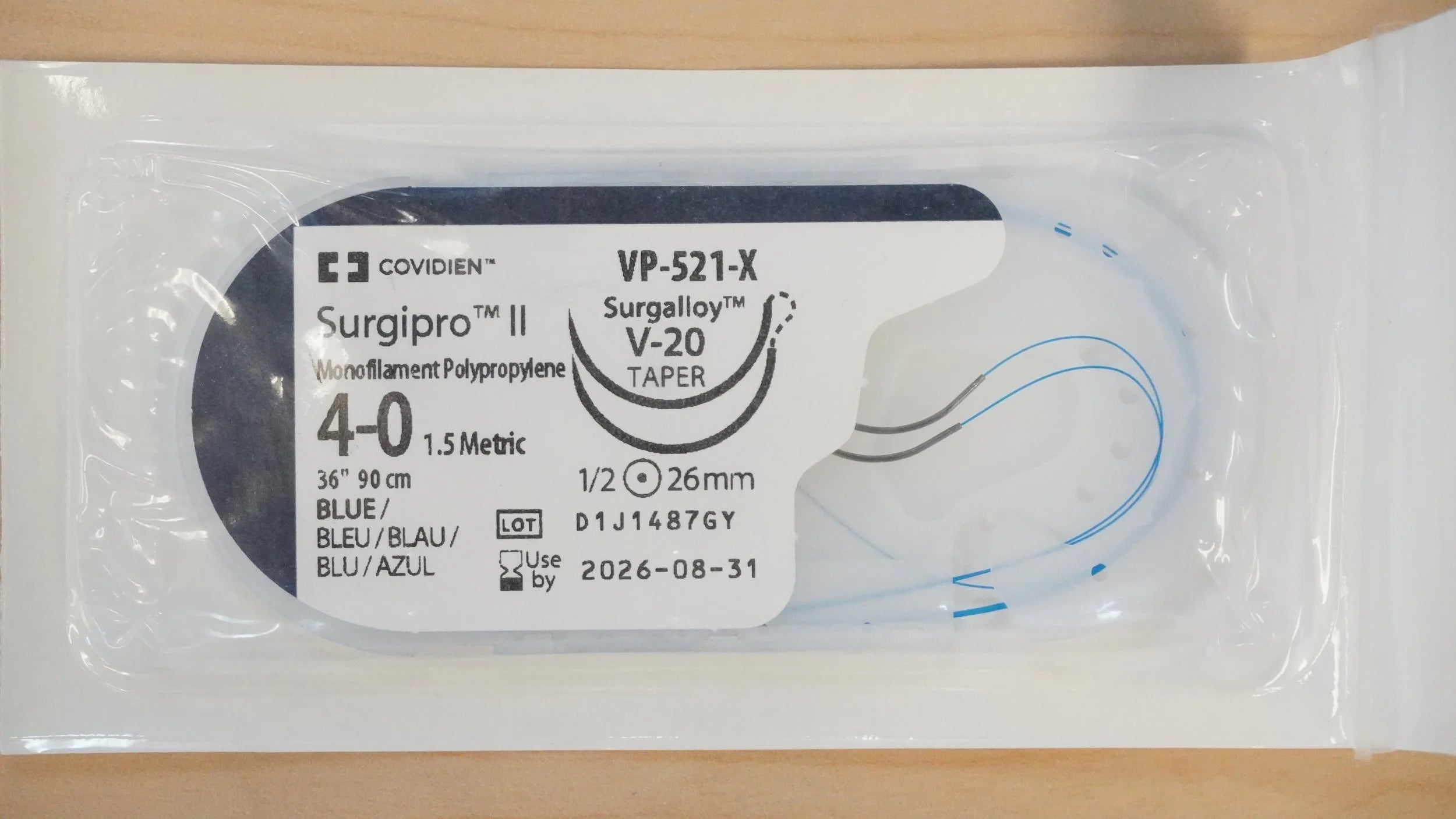 Covidien | VP-521-X | Surgipro II Monofilament Polypropylene 4-0 1.5 Metric 36" 90cm BLUE