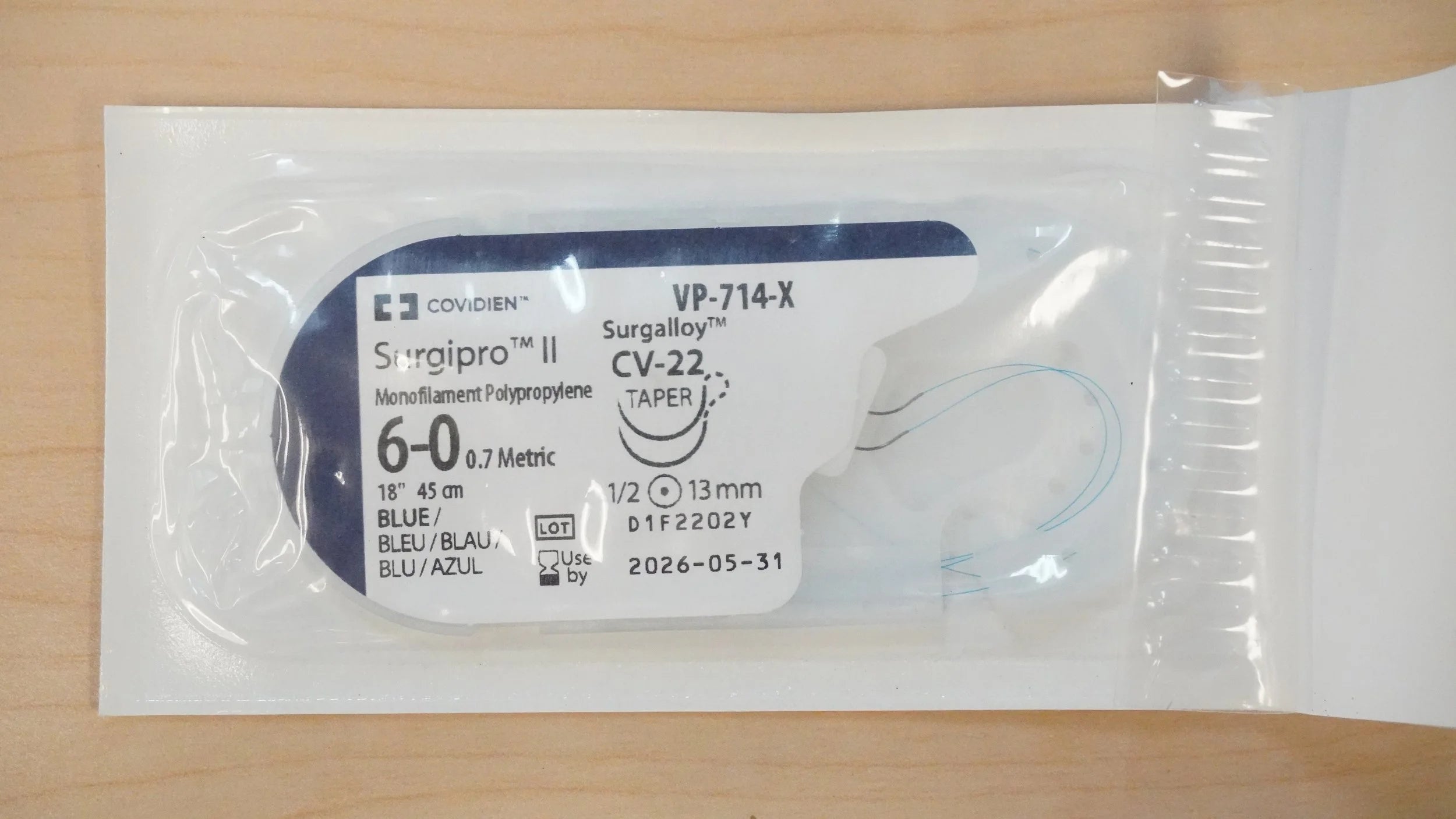 Covidien | VP-714-X | Surgipro II Monofilament Polypropylene 6-0 0.7 Metric 18" 45cm BLUE