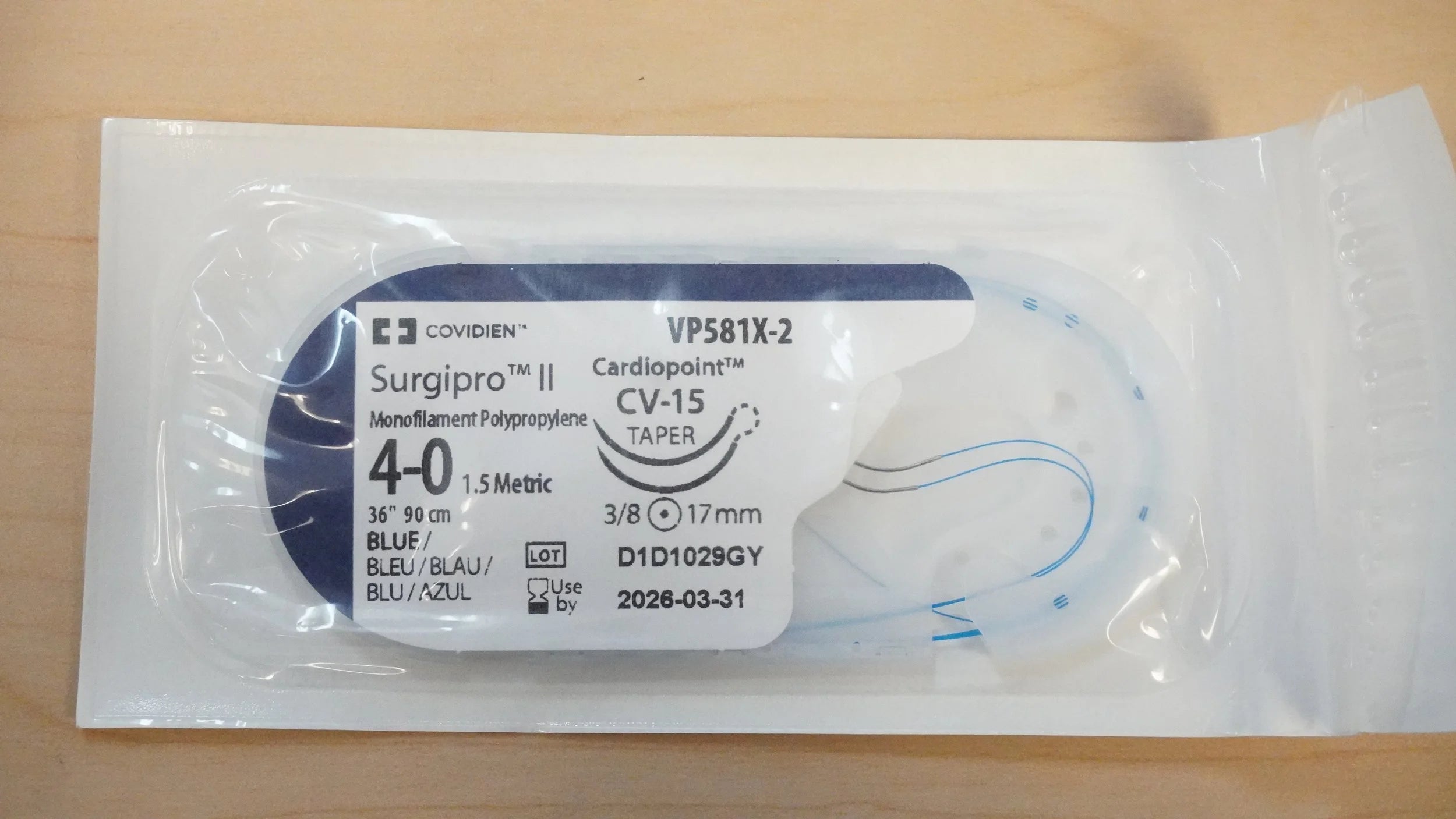 Covidien | VP581X-2 | Surgipro II Monofilament Polypropylene 4-0 1.5 Metric 36" 90cm BLUE