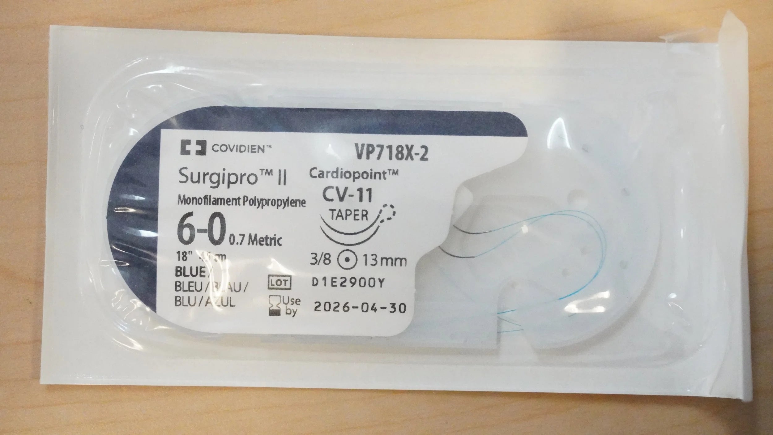 Covidien | VP718X-2 | Surgipro Monofilament Polypropylene 6-0 0.7 Metric 18" 45cm BLUE