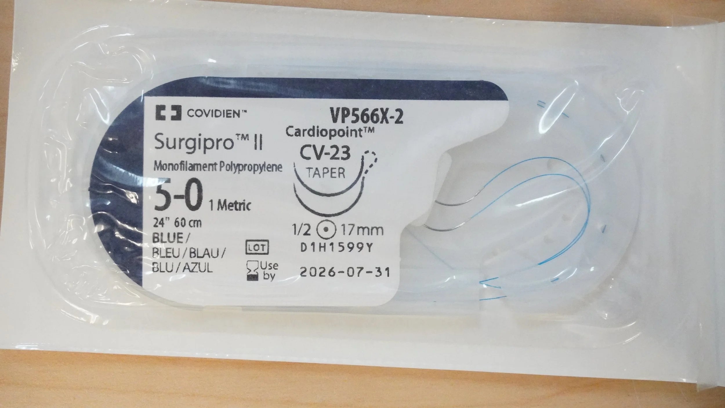 Covidien | VP566X-2 | Surgipro II Monofilament Polypropylene 5-0 1 Metric 24" 60cm BLUE