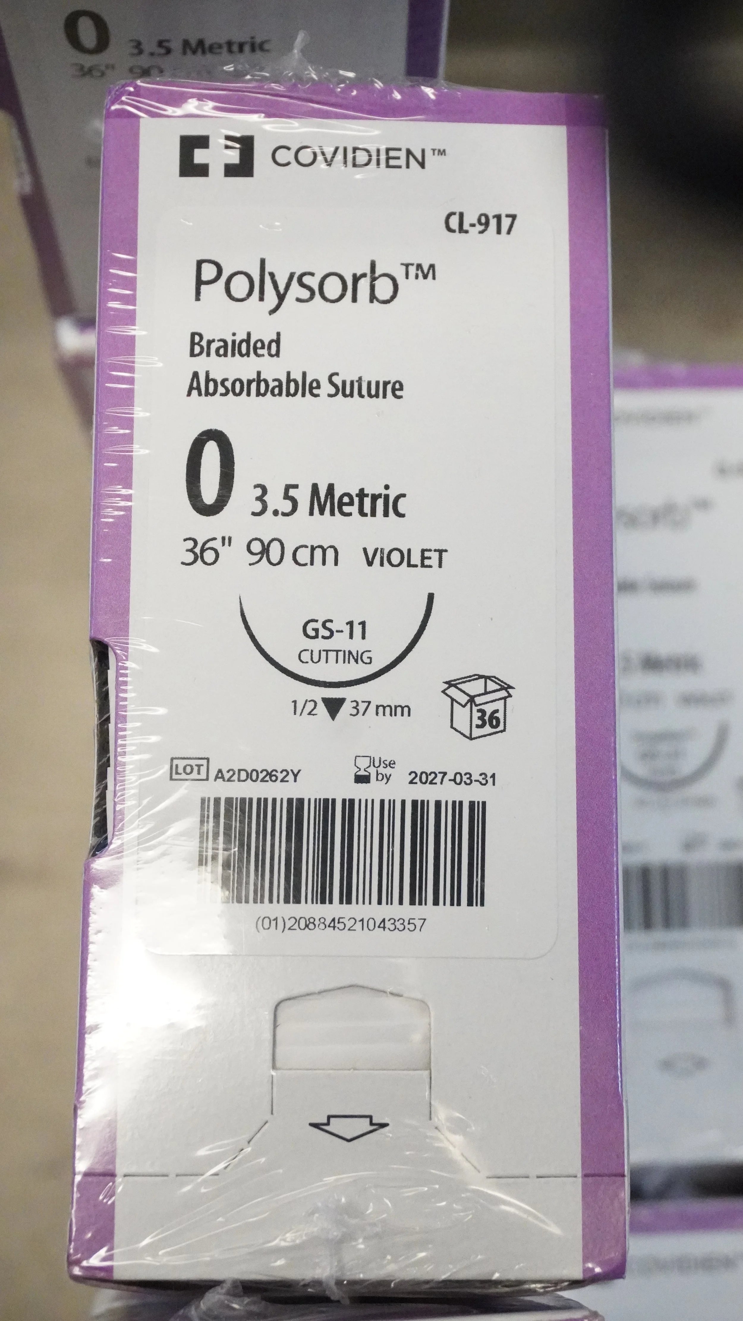 Covidien | CL-917 | Polysorb Braided Absorbable Suture 0 3.5 Metric 36" 90cm VIOLET