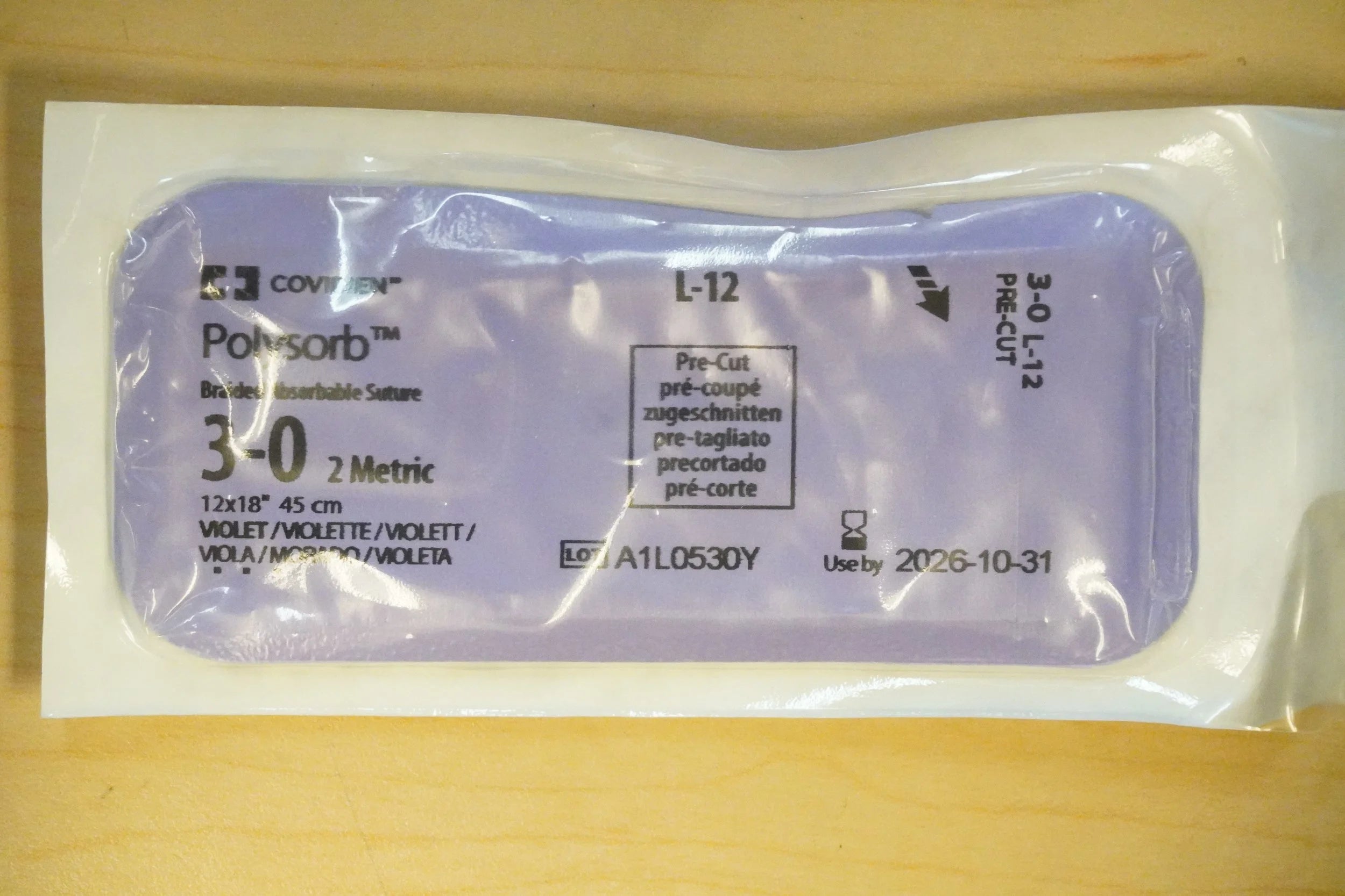 Covidien | L-12 | Polysorb Braided Absorbable Suture 3-0 2 Metric 12x18" 45cm VIOLET