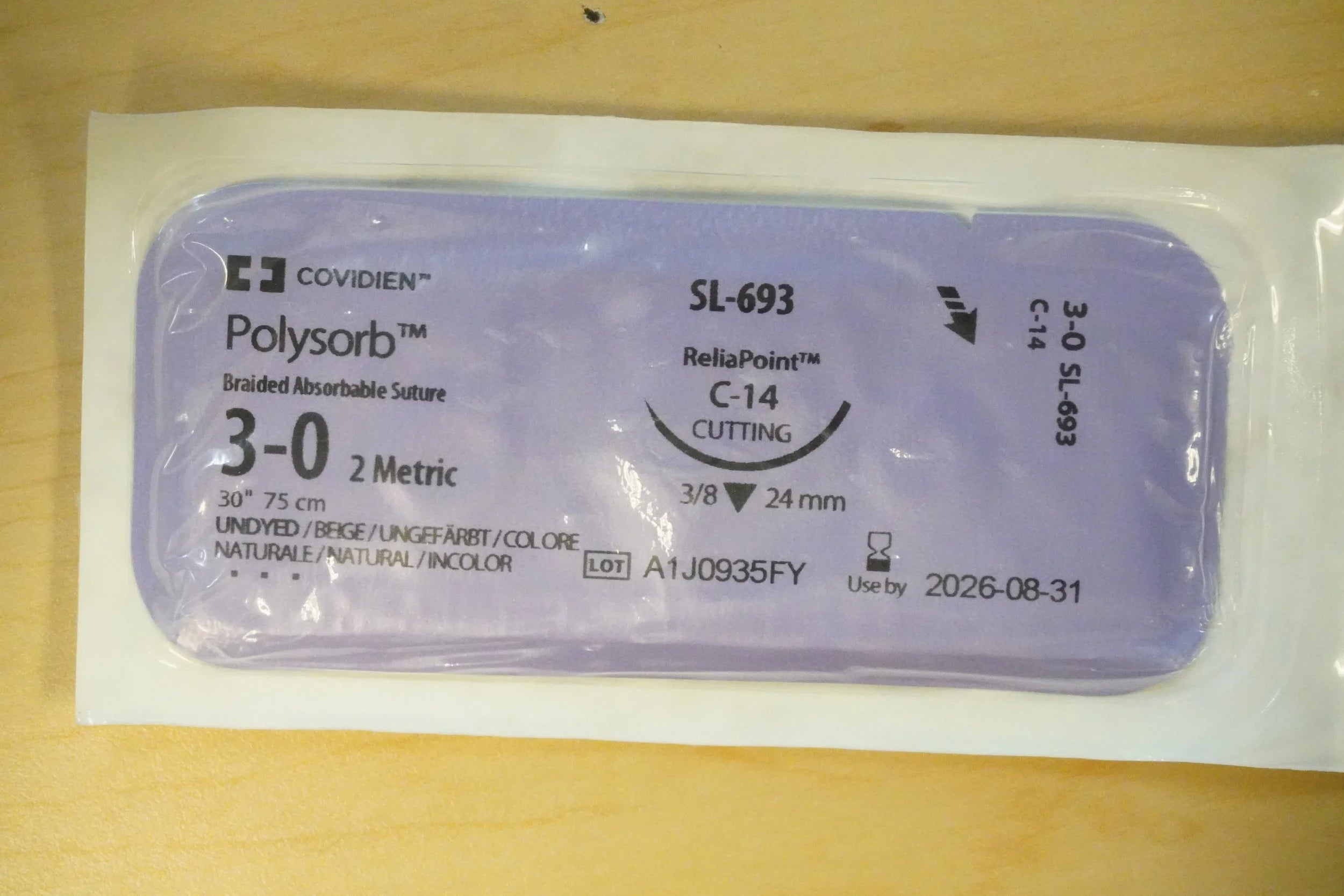 Covidien | SL-693 | Polysorb Braided Absorbable Suture 3-0 2 Metric 30" 75cm UNDYED