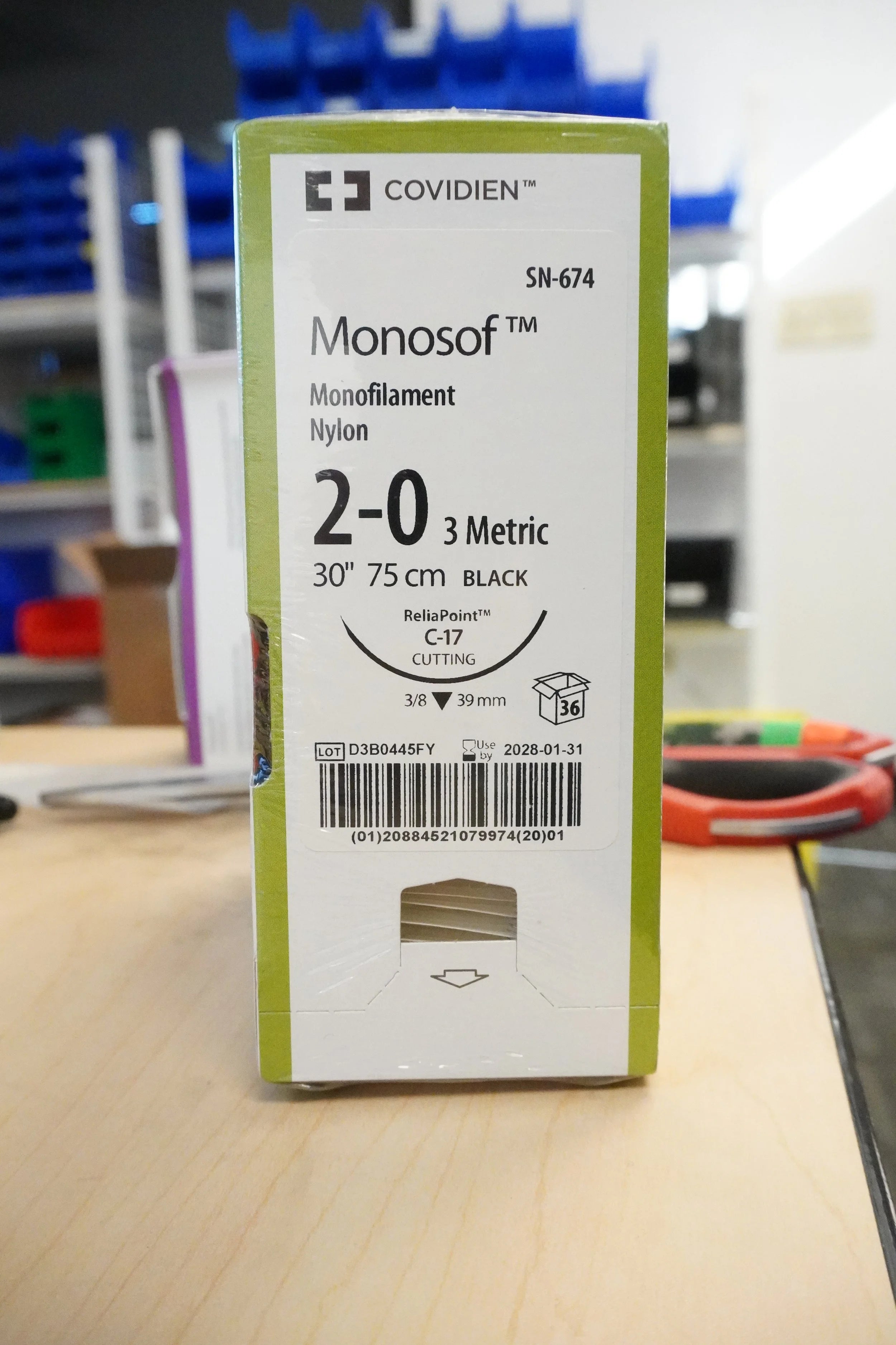 Covidien | SN-674 | Monosof Monofilament Nylon 2-0 3 Metric 30" 75cm BLACK