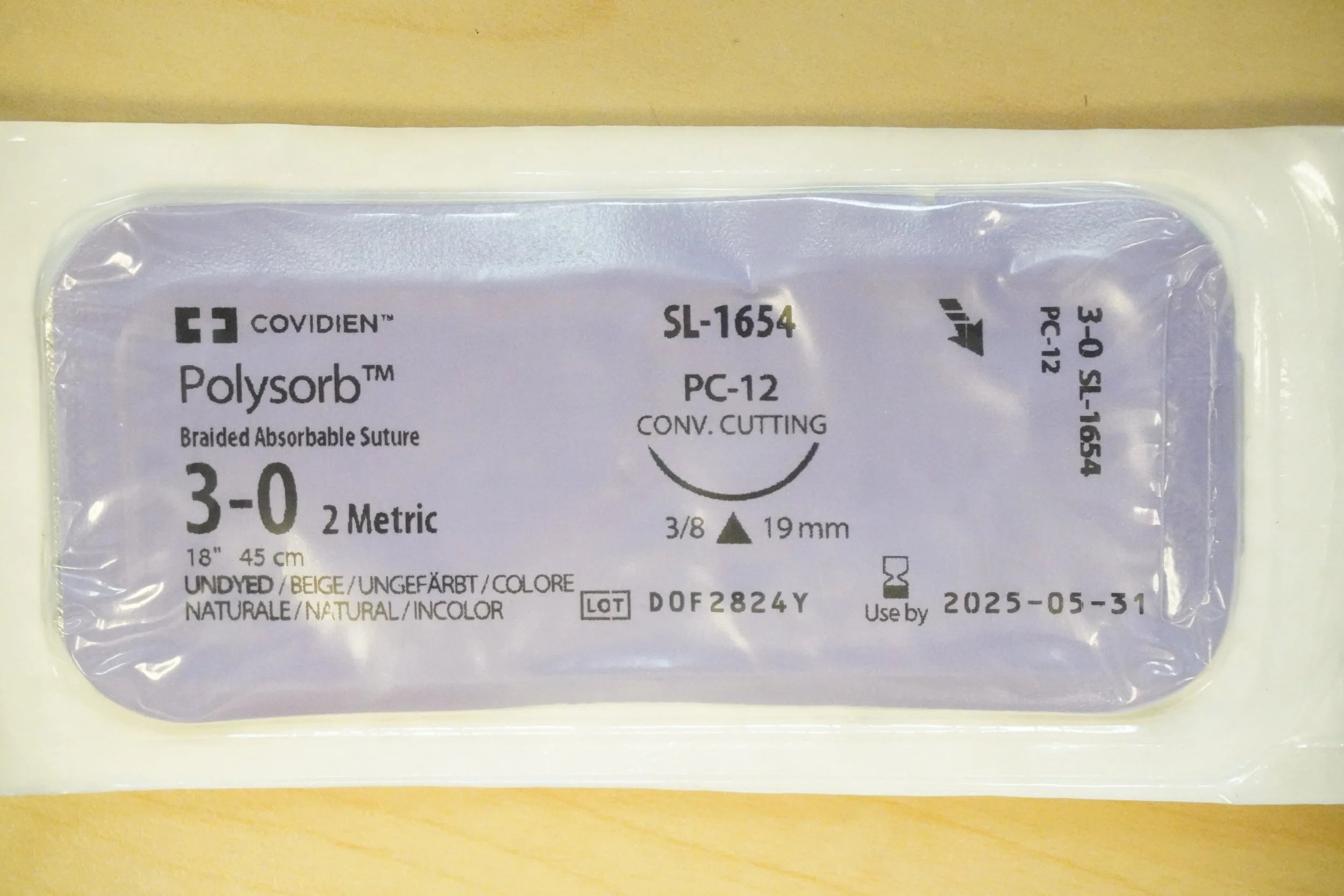 Covidien | SL-1654 | Polysorb Braided Absorbable Suture 30 2 Metric 18" 45cm UNDYED