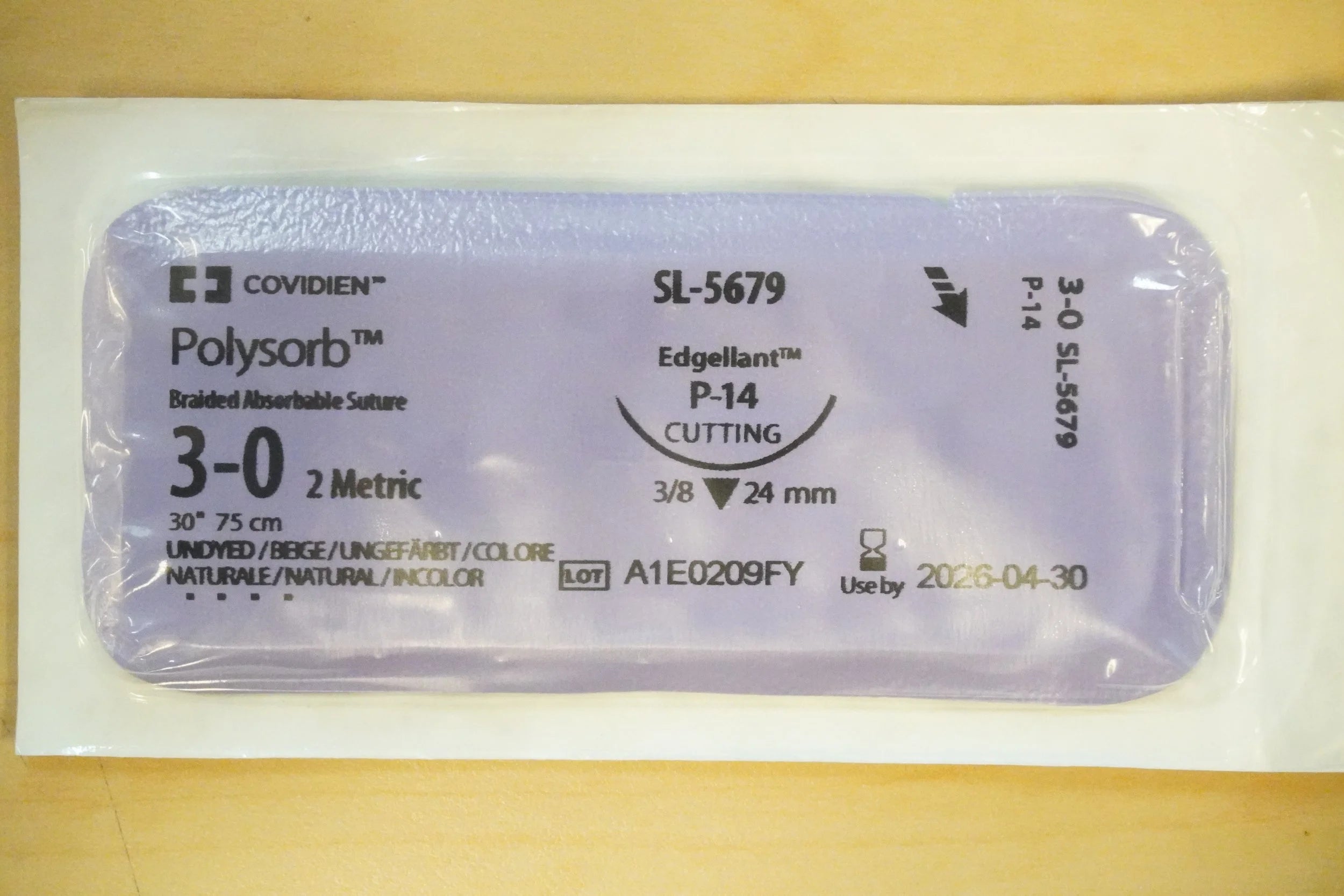Covidien | SL-5679 | Polysorb Braided Absorbable Suture 3-0 2 Metric 30" 75cm UNDYED