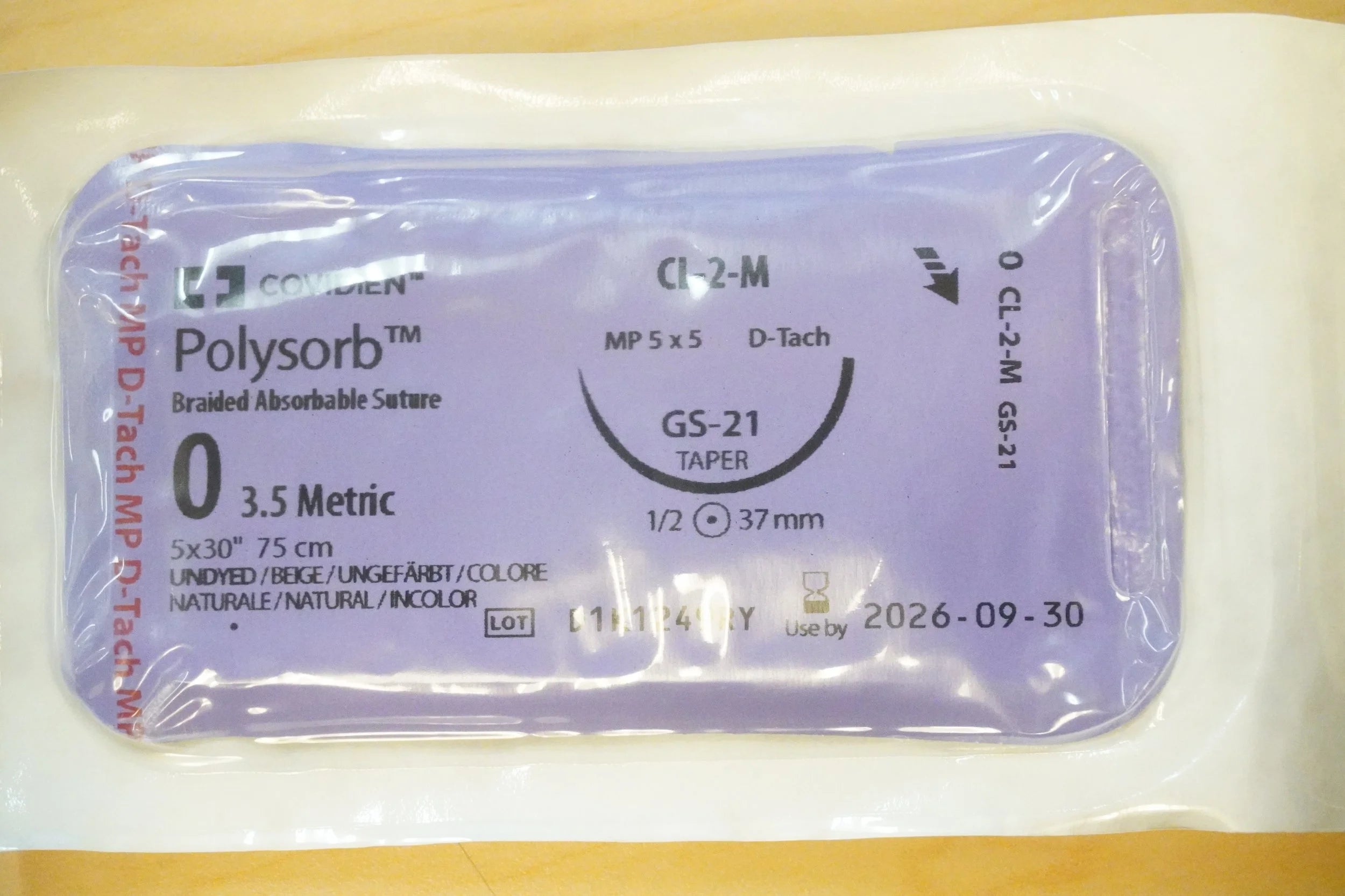 Covidien | CL-2-M | Polysorb Braided Absorbable Suture 0 2.5 Metric 5x30" 75cm UNDYED