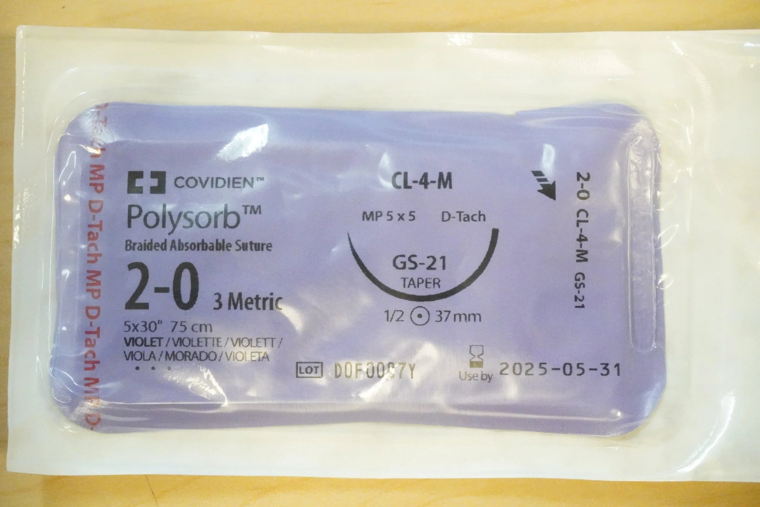 Covidien | CL-4-M | Polysorb Braided Absorbable Suture 2-0 3 Metric 5x30" 75cm VIOLET