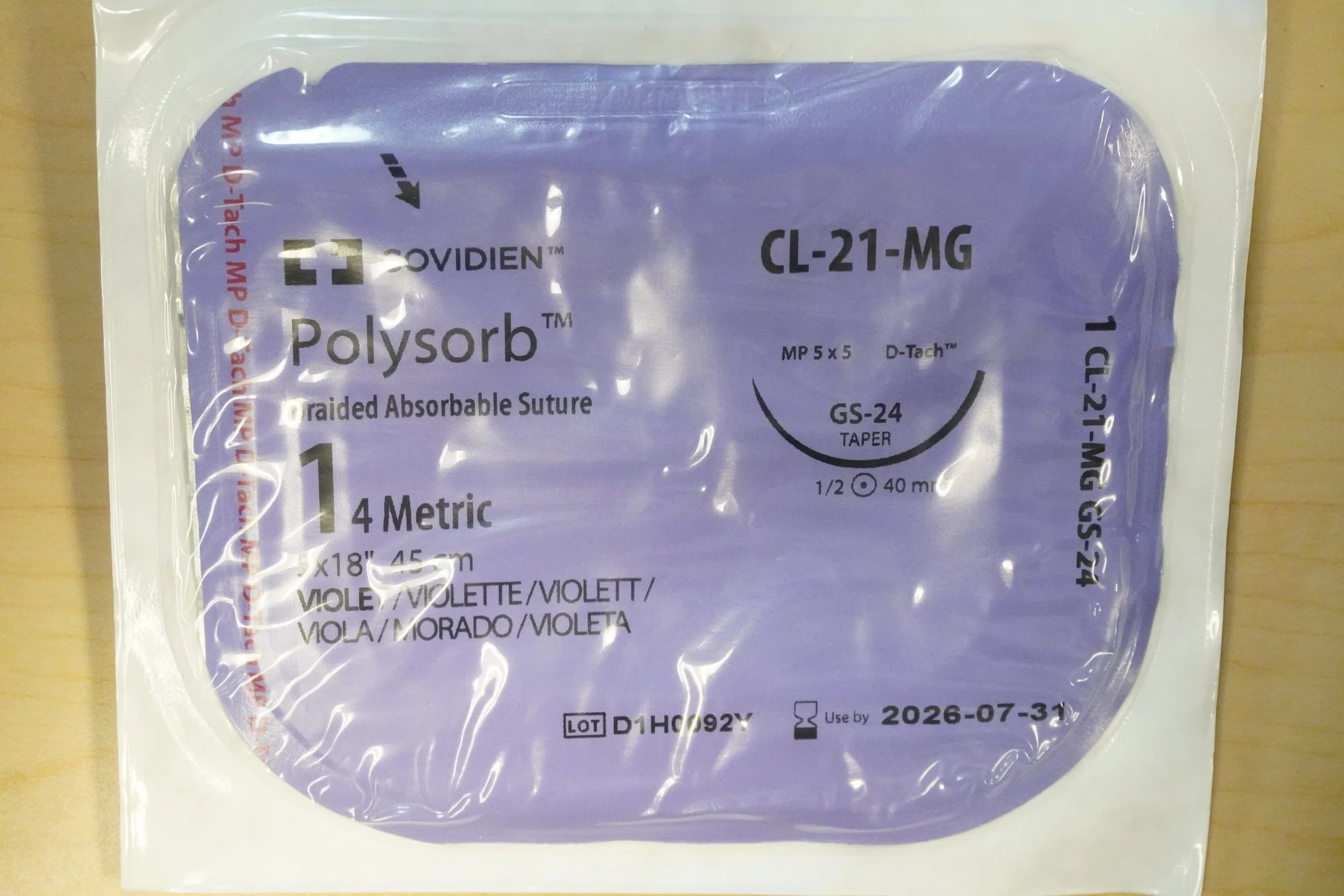 Covidien | CL-21-MG | Polysorb Braided Absorbable Suture 1 4 Metric 5x18" 45cm VIOLET