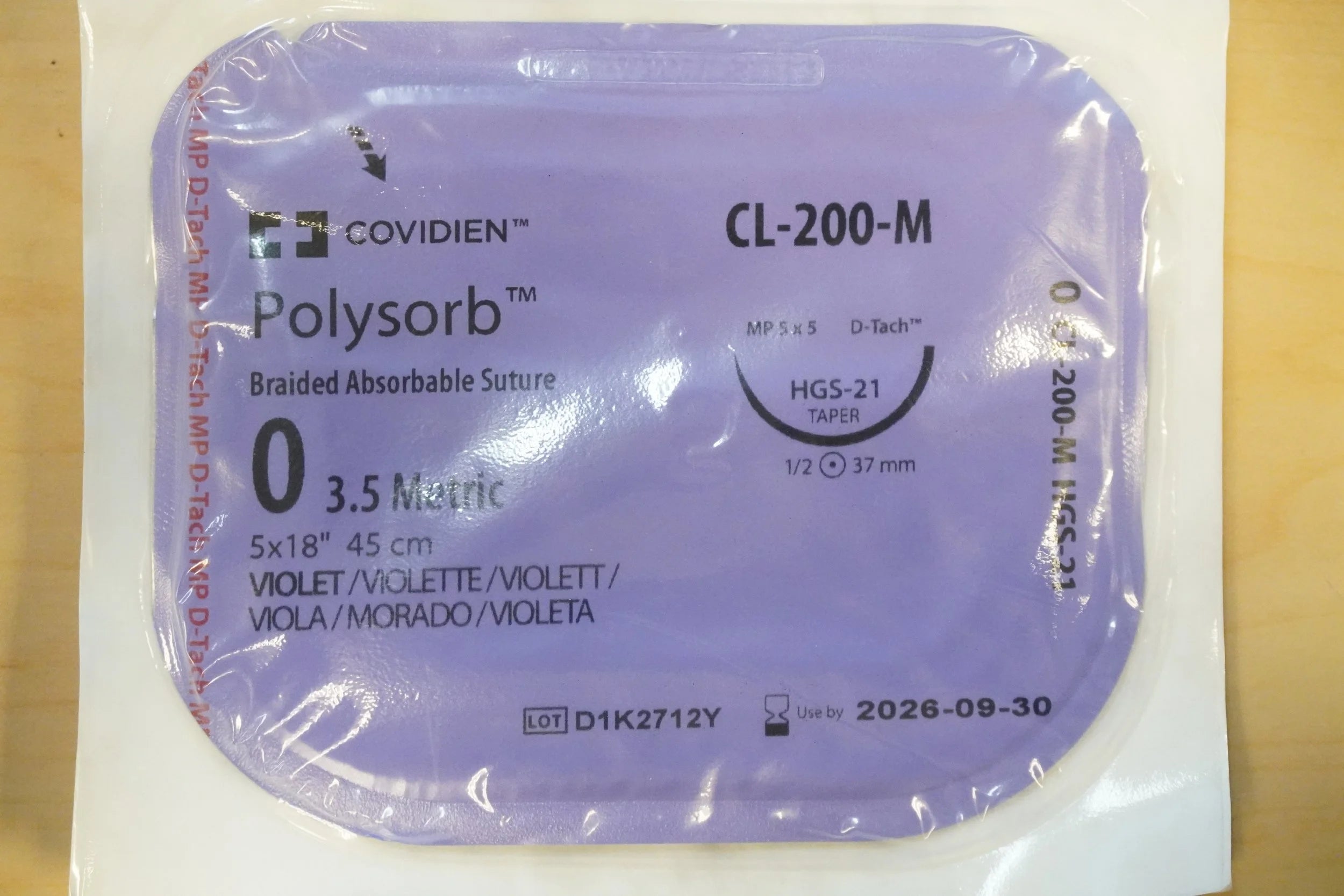 Covidien | CL-200-M | Polysorb Braided Absorbable Suture 0 3.5 Metric 5x18" 45cm VIOLET