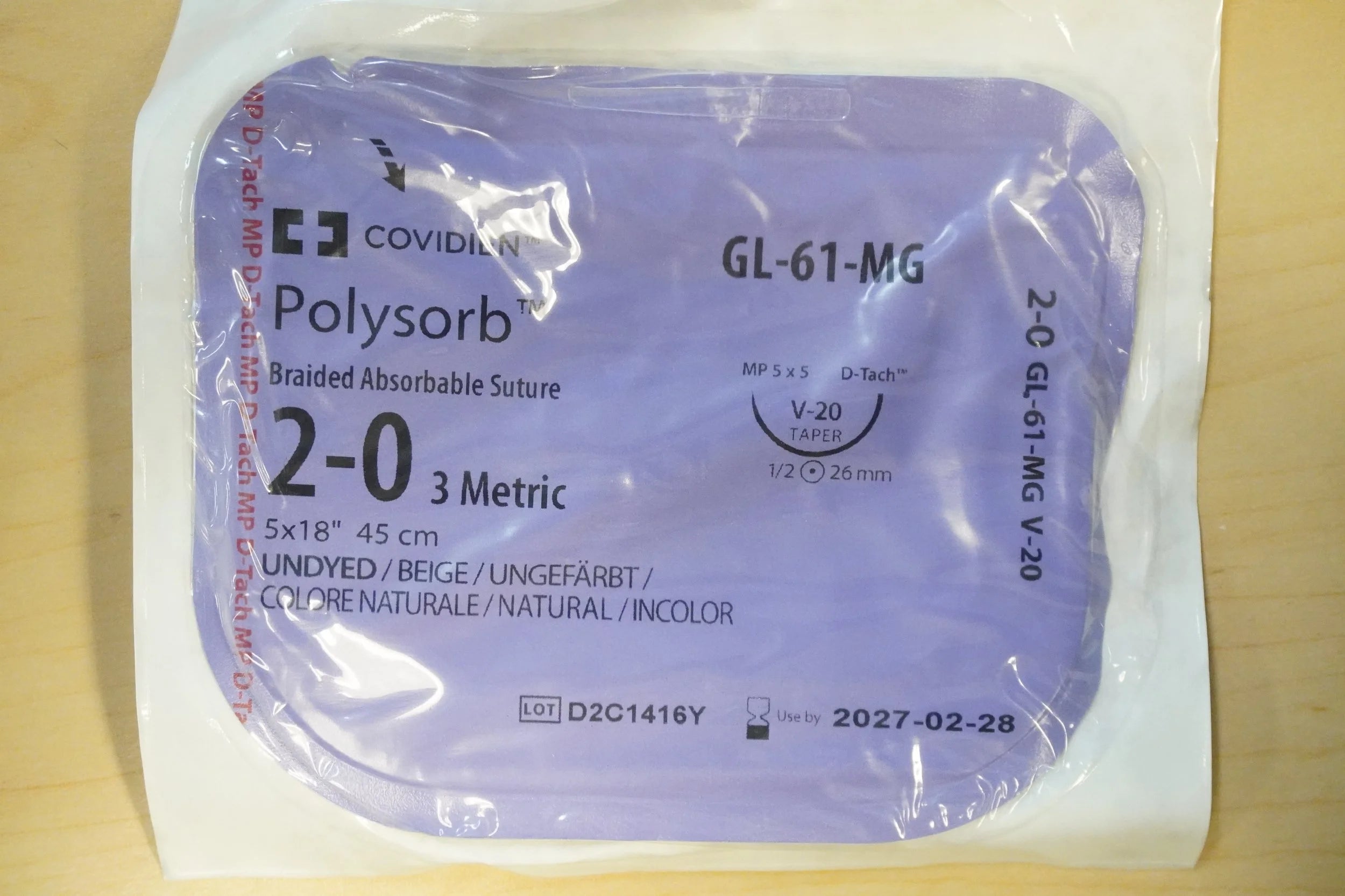 Covidien | CL-61-MG | Polysorb Braided Absorbable Suture 2-0 3 Metric 5x18" 45cm UNDYED
