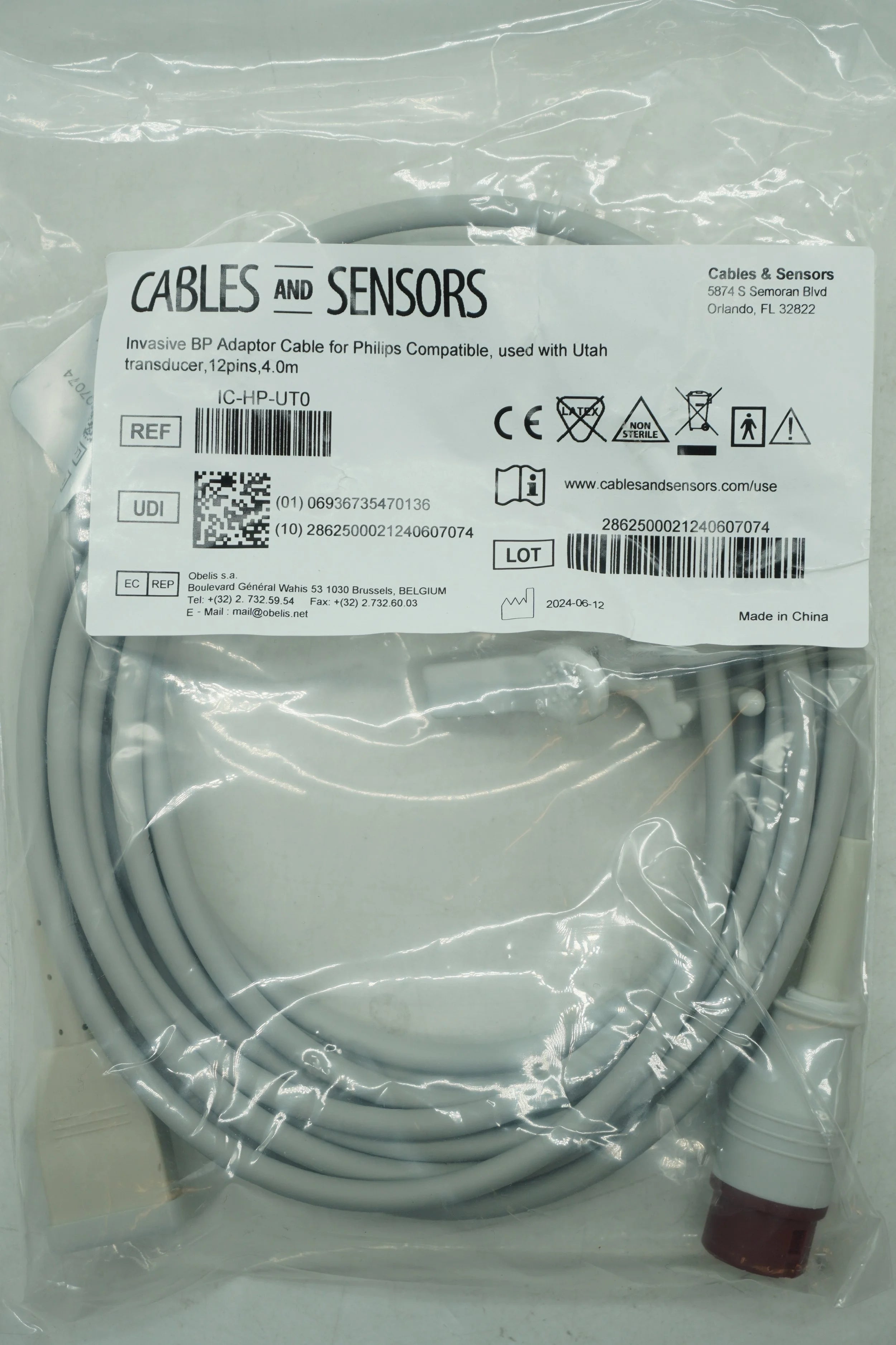 Cables & Sensors | IC-HP-UT0 | Invasive BP Adaptor Adapter for Philips Compatible, used with Utah Transducer, 12pins, 4.0m