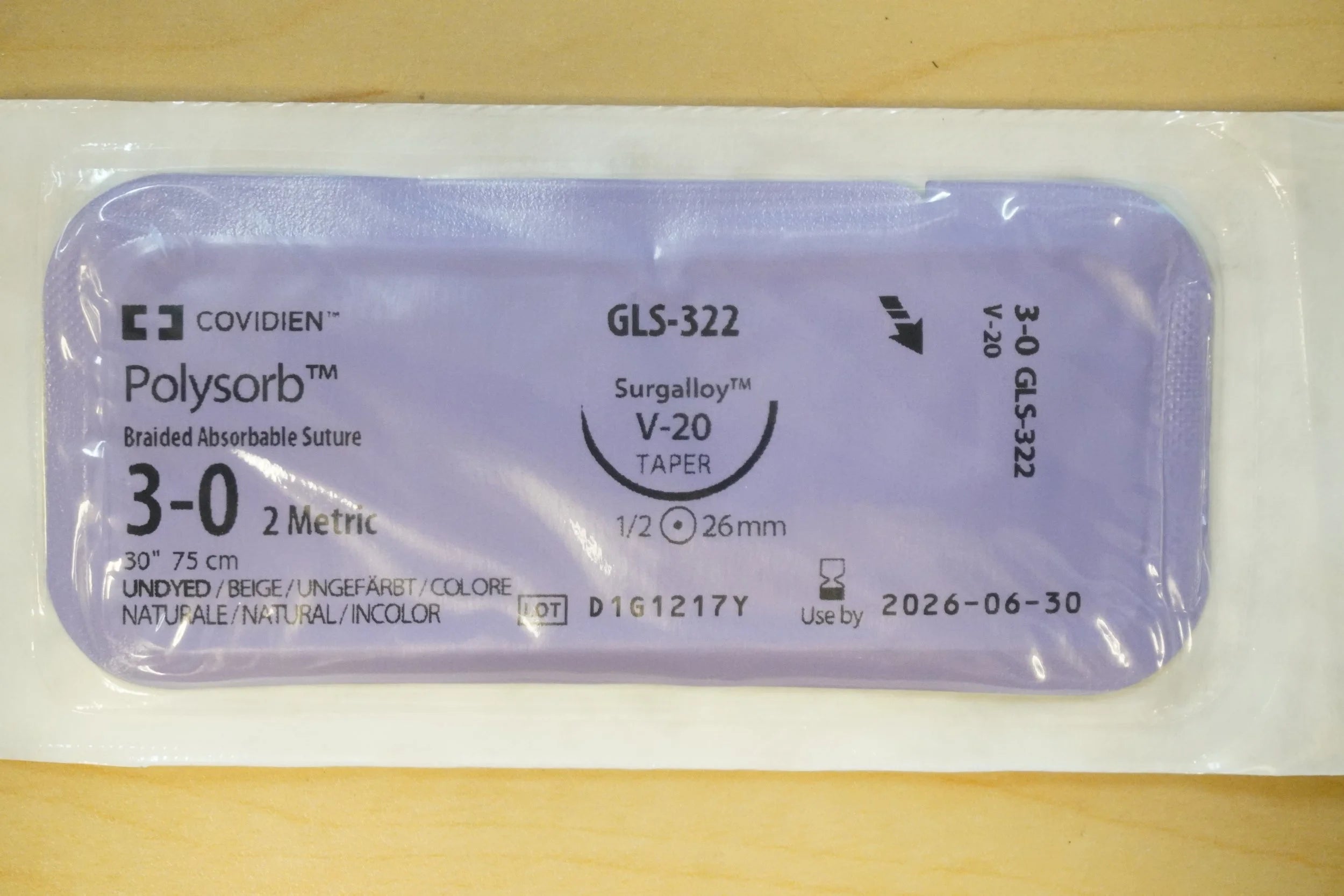 Covidien | GLS-322 | Polysorb Braided Absorbable Suture 3-0 2 Metric 30" 75cm UNDYED