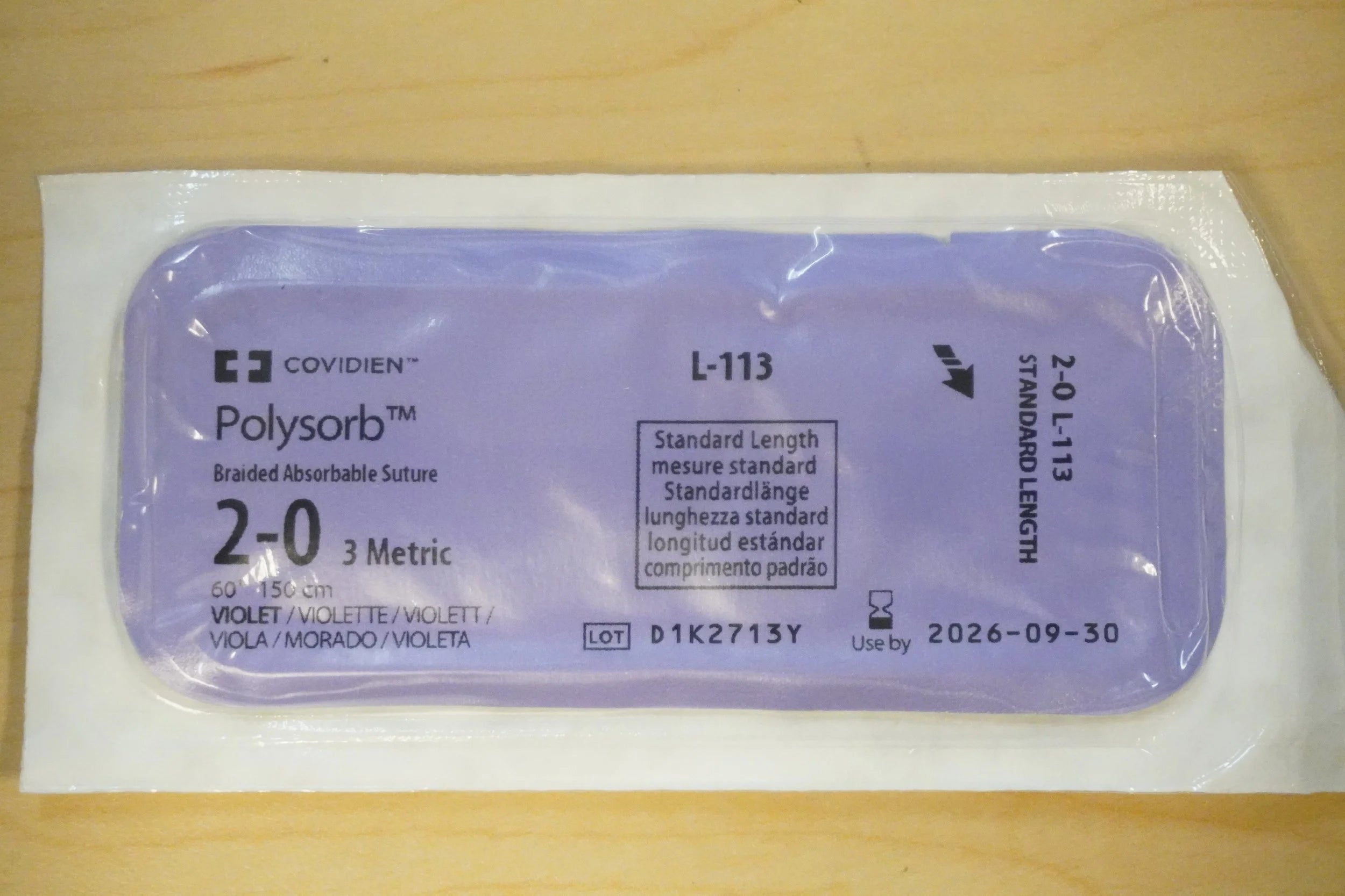 Covidien | L113 | Polysorb Braided Absorbable Suture 2-0 3 Metric 60" 150cm VIOLET