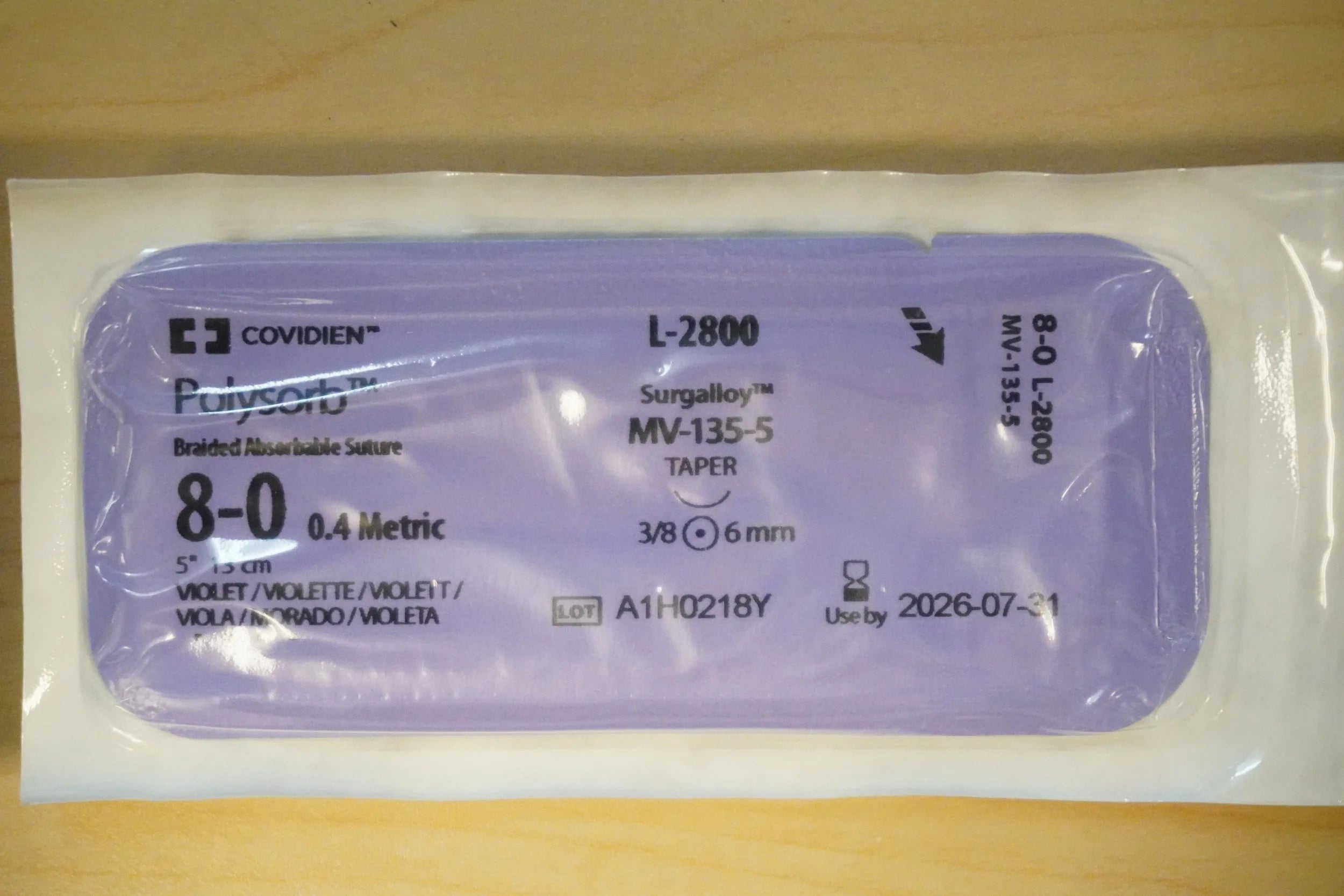 Covidien | L2800 | Braided Absorbable Suture 8-0 0.4 Metric 5" 15cm VIOLET
