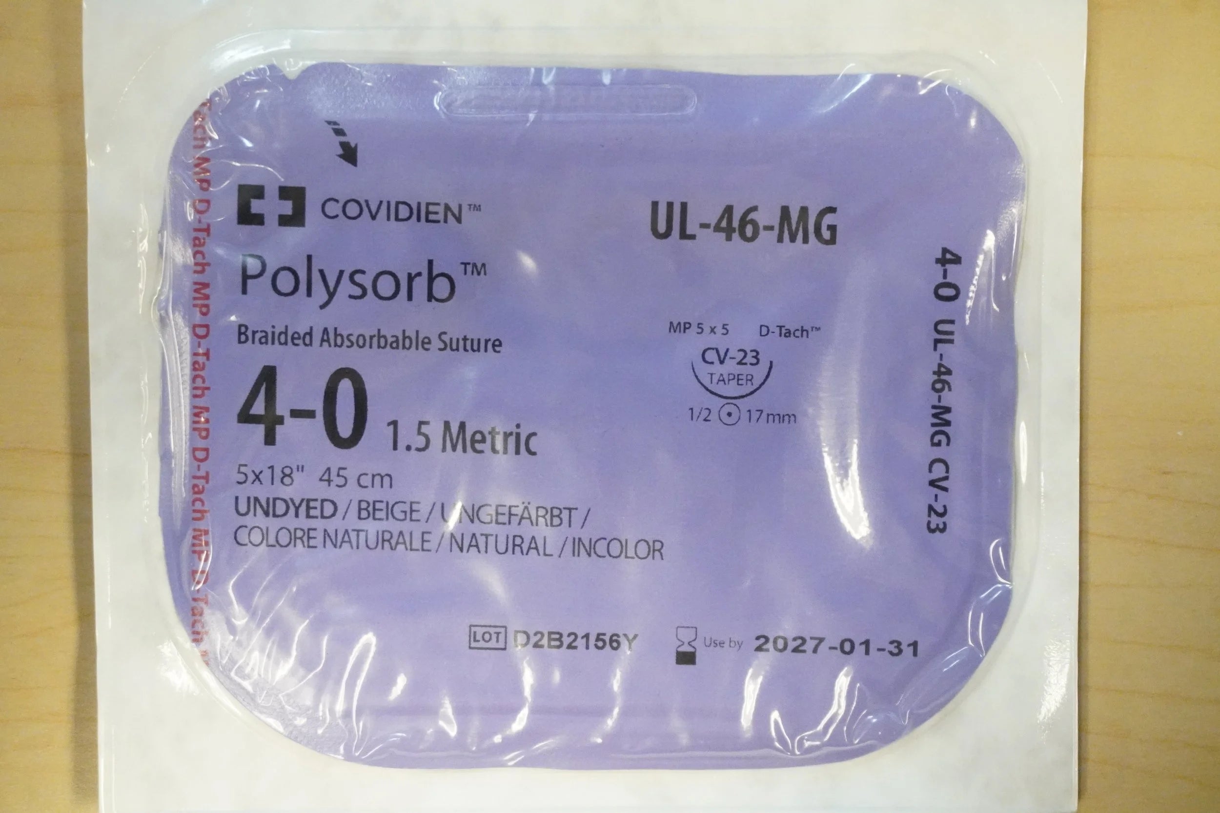 Covidien | UL-46-MG | Braided Absorbable Suture 4-0 1.5 Metric 5x18" 45cm UNDYED