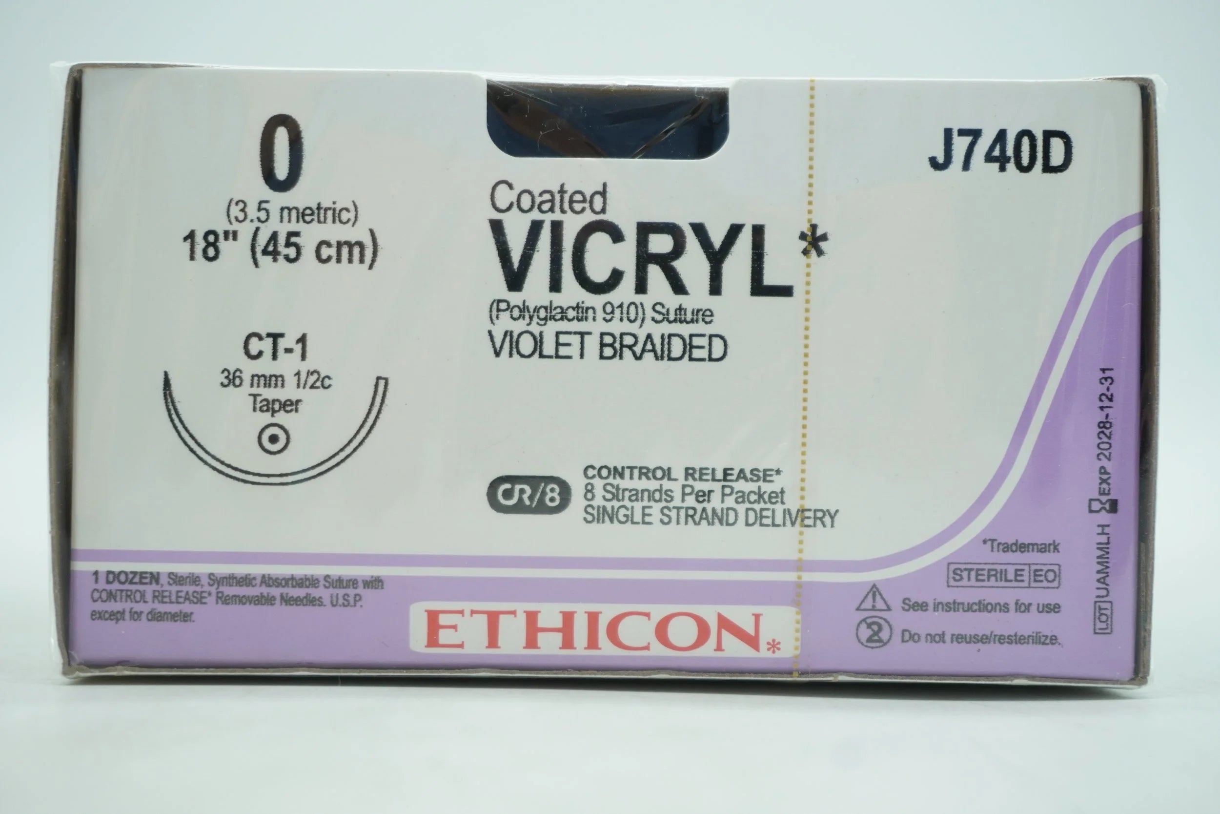 Ethicon | J740D | Coated VICYL Suture Polyglactin 910 0 18" UNDYEDVIOLET