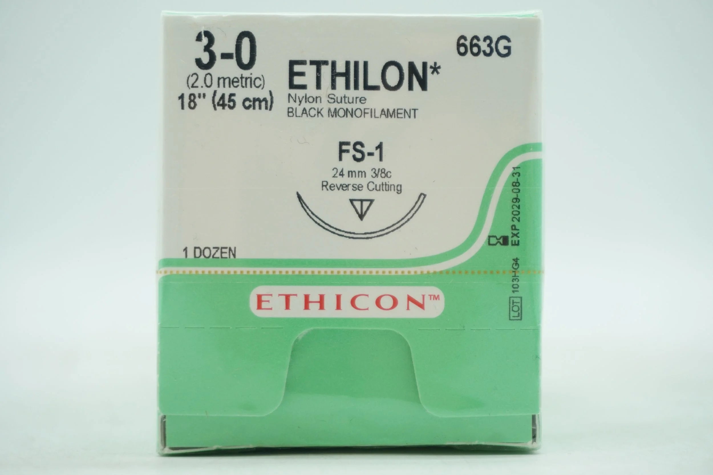 Ethicon | 663G | Ethicon Nonabsorbable Suture - SUTURE, PLIABILIZED, MONO, BLK, 3/0, 18, FS, VA