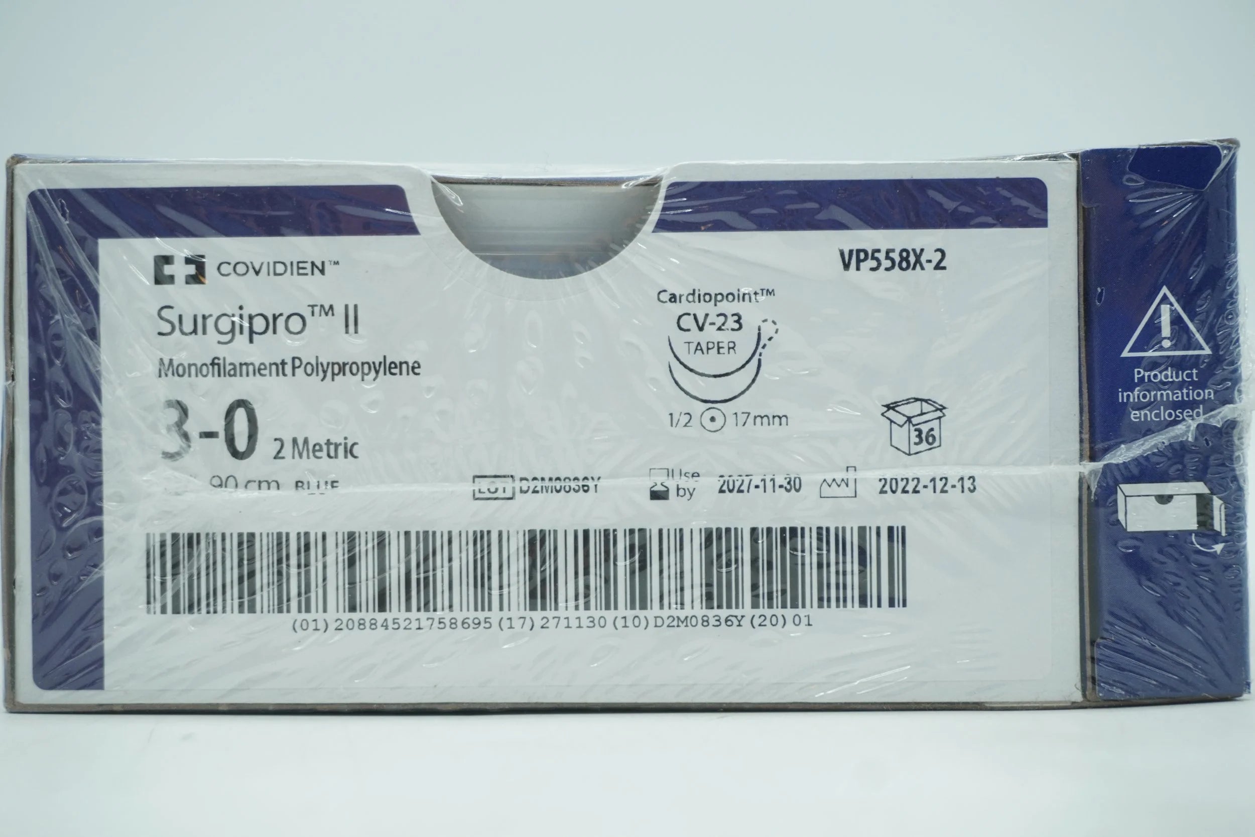 Covidien | VP558X-2 | Surgipro blue 36" Cardiopoint CV-23 taper, double armed 3-0