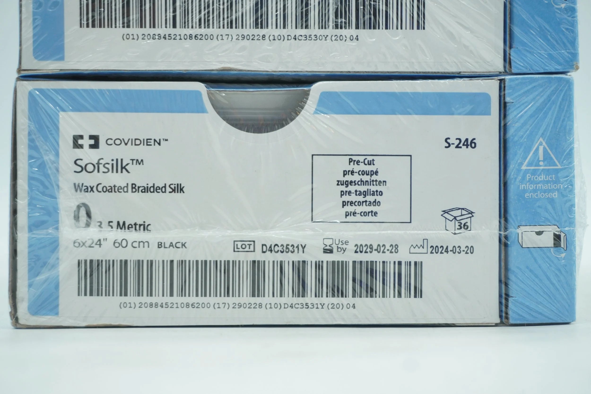 Covidien | S-246 | Suture, Size 0, 24 in. Length, Black, Silk, Braided, Non-Absorbable, Sterile, Silicone/Wax Coated, Permanent Absorption Rate, Proprietary Coating