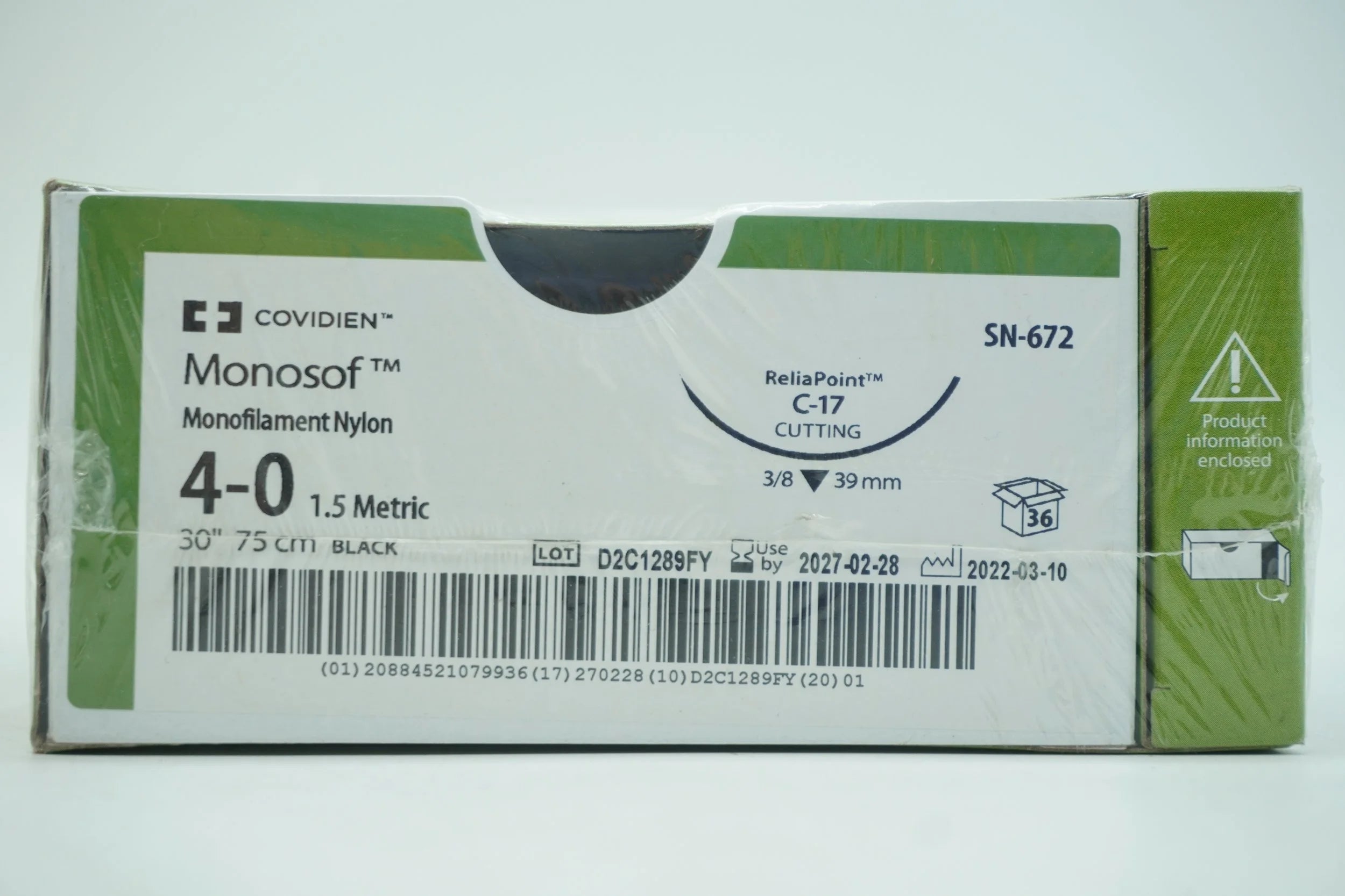 Covidien | SN-662 | SUTURE, MONOSOF, BLACK, 4/0, 18", C-13