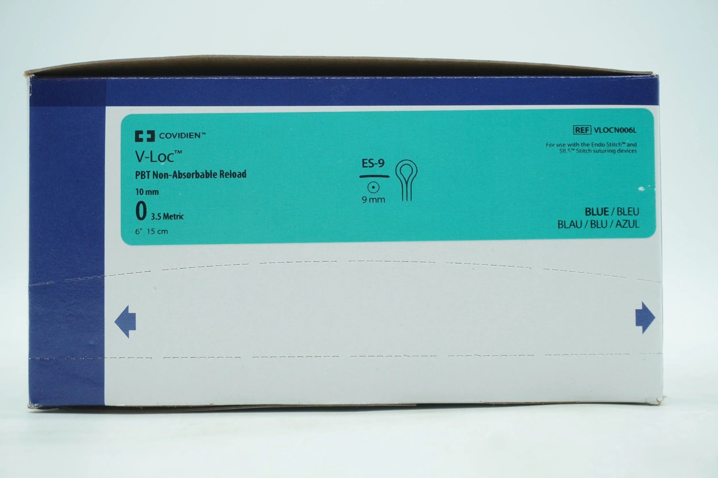 Covidien | VLOCN006L | Wound Closure Device, Size 0, 6 in. Length, Blue, Polybutester, Uncoated, Non-Absorbable, Barbed Monofilament, Sterile, Single-Use